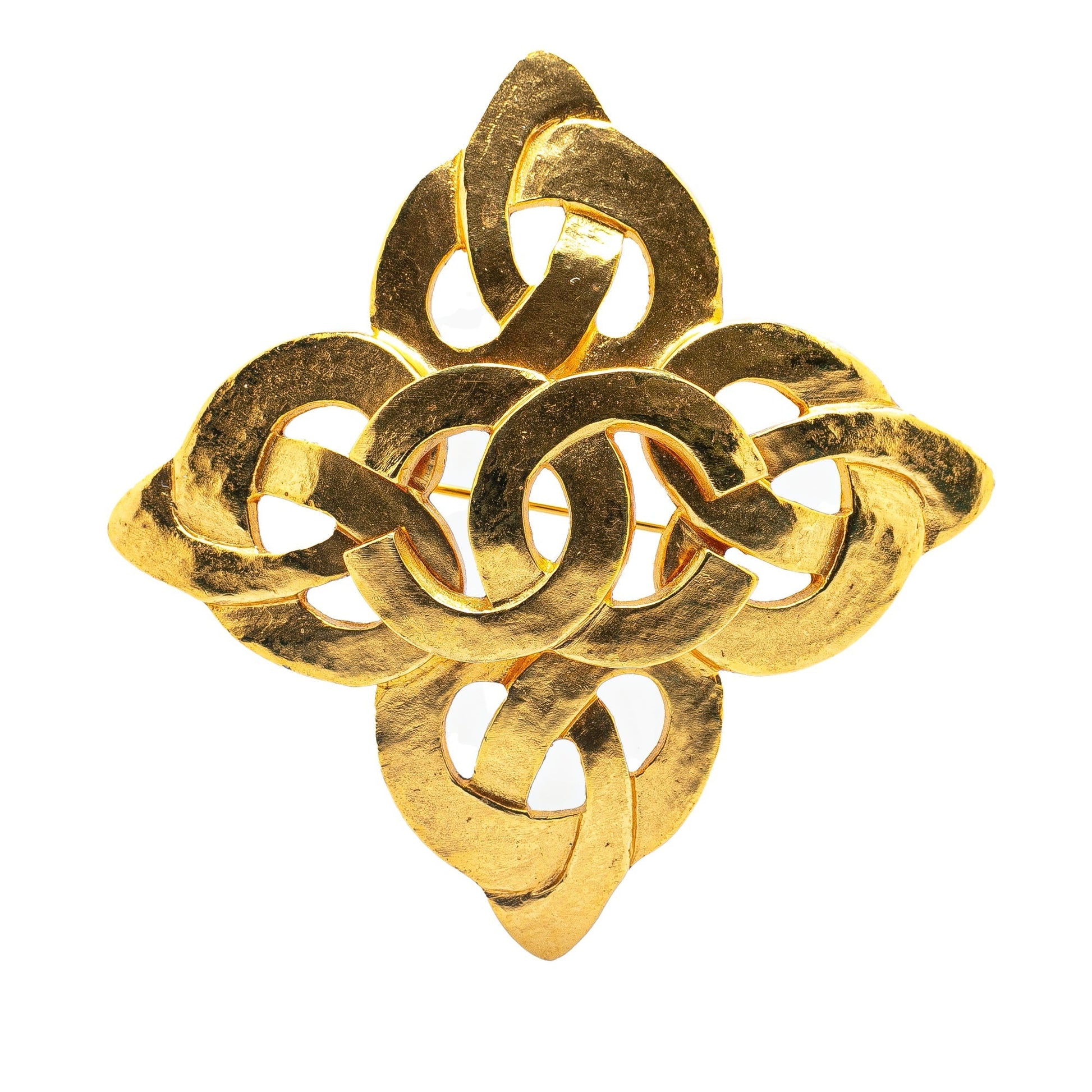 Gold Chanel Gold Plated CC Flower Brooch