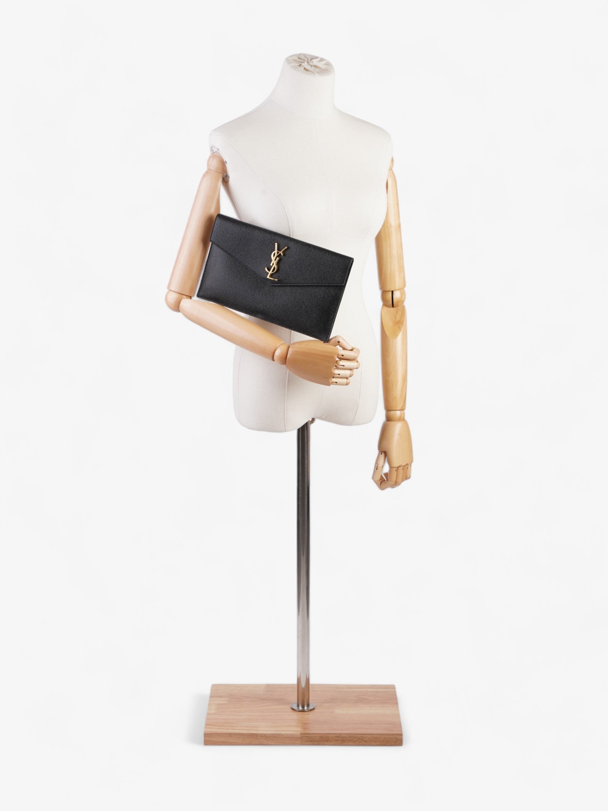 YSL Saint Laurent Uptown Pouch Calfskin Clutch Bag Leather Black Black Calfskin Leather