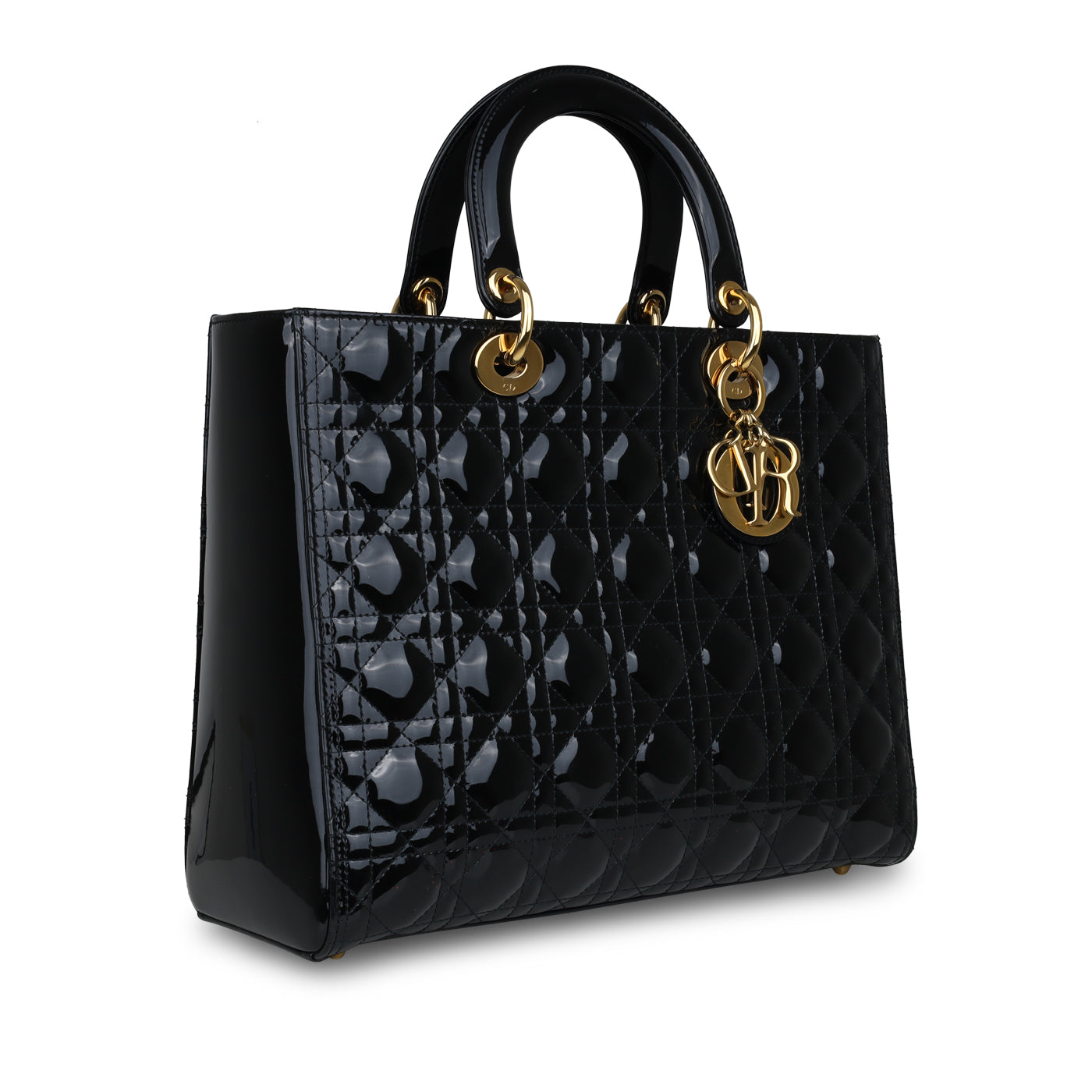 Dior Christian Lady Shoulder Bag Patent Large Dior Black Large