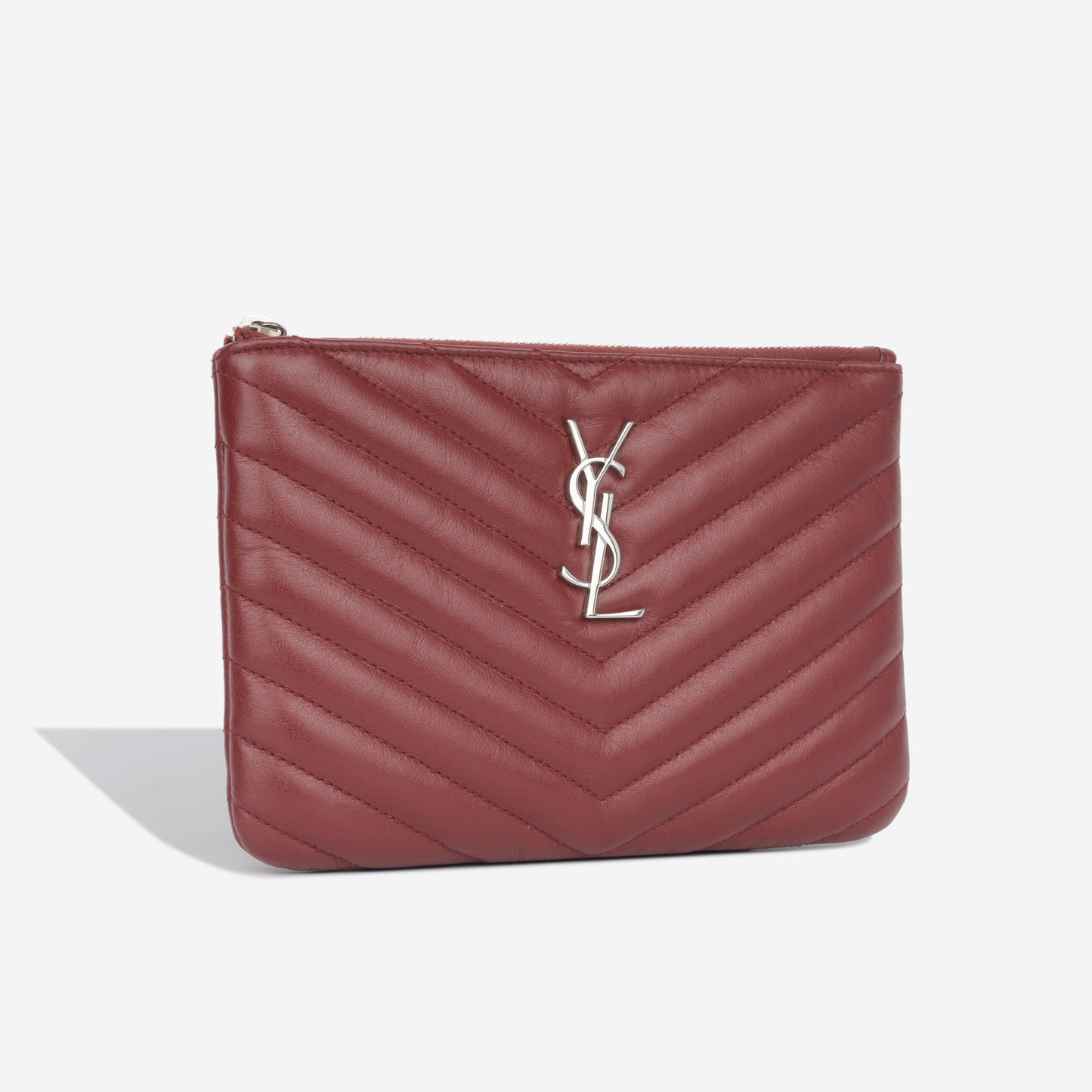 YSL Saint Laurent College Pouch Clutch Bag Calfskin Shw 1