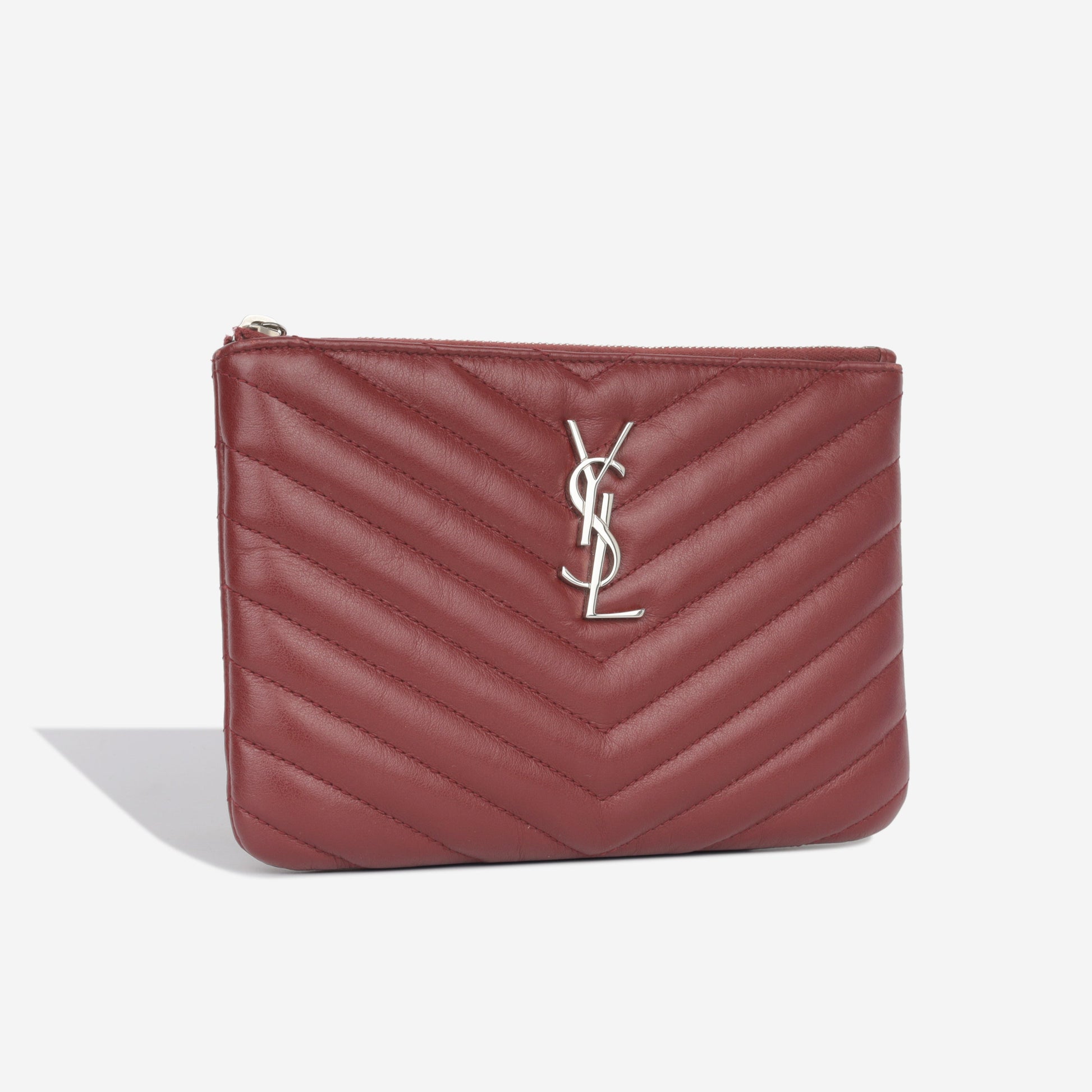 YSL Saint Laurent College Pouch Clutch Bag Calfskin Shw 1