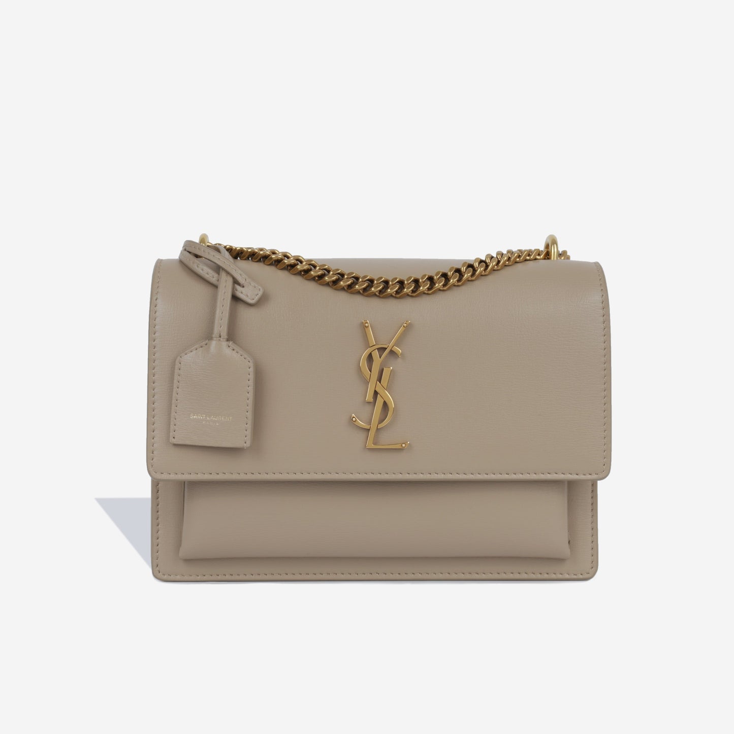 YSL Saint Laurent Sunset Crossbody Bag Medium Beige Calfskin Ghw