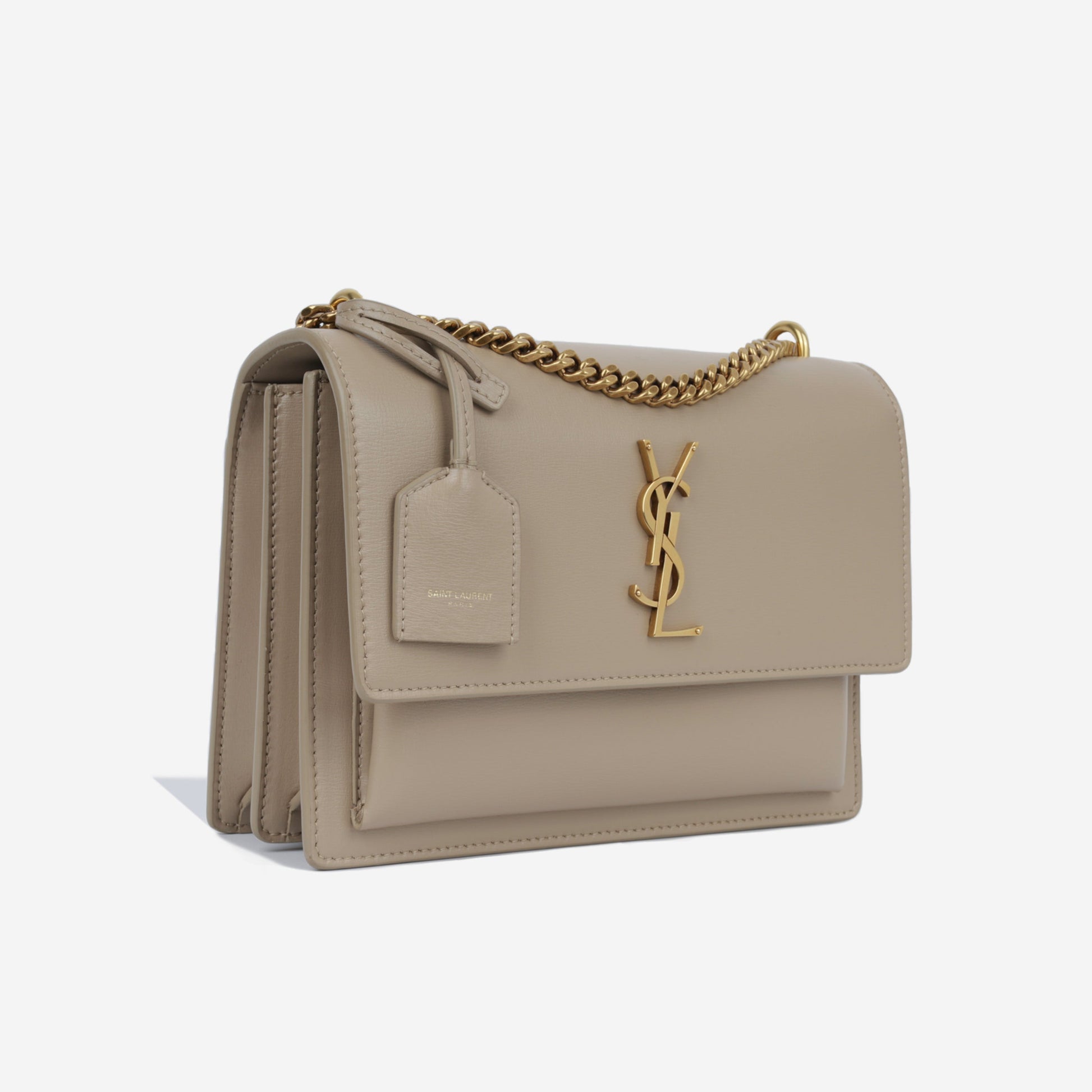 YSL Saint Laurent Sunset Crossbody Bag Medium Beige Calfskin Ghw