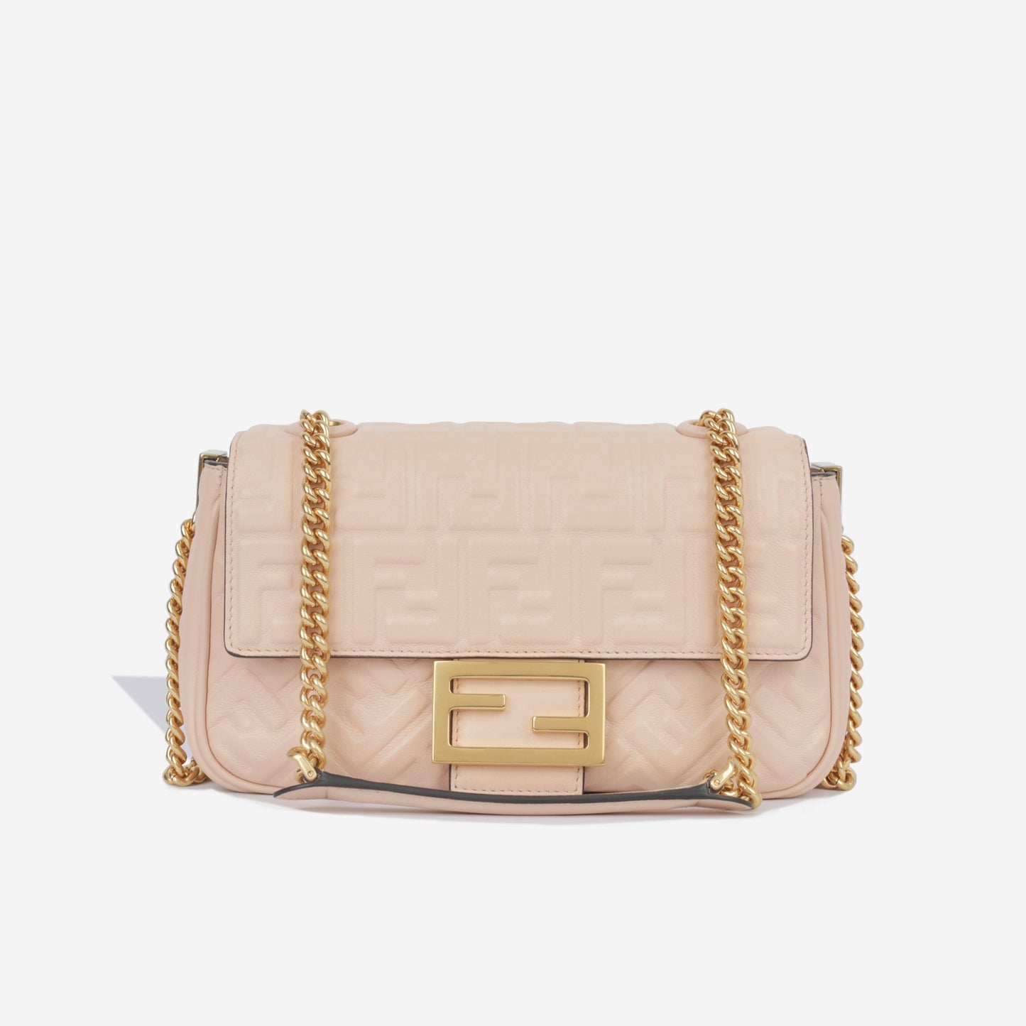 Fendi Baguette Midi Bag Chain Shoulder Bag Pink Nappa Ghw