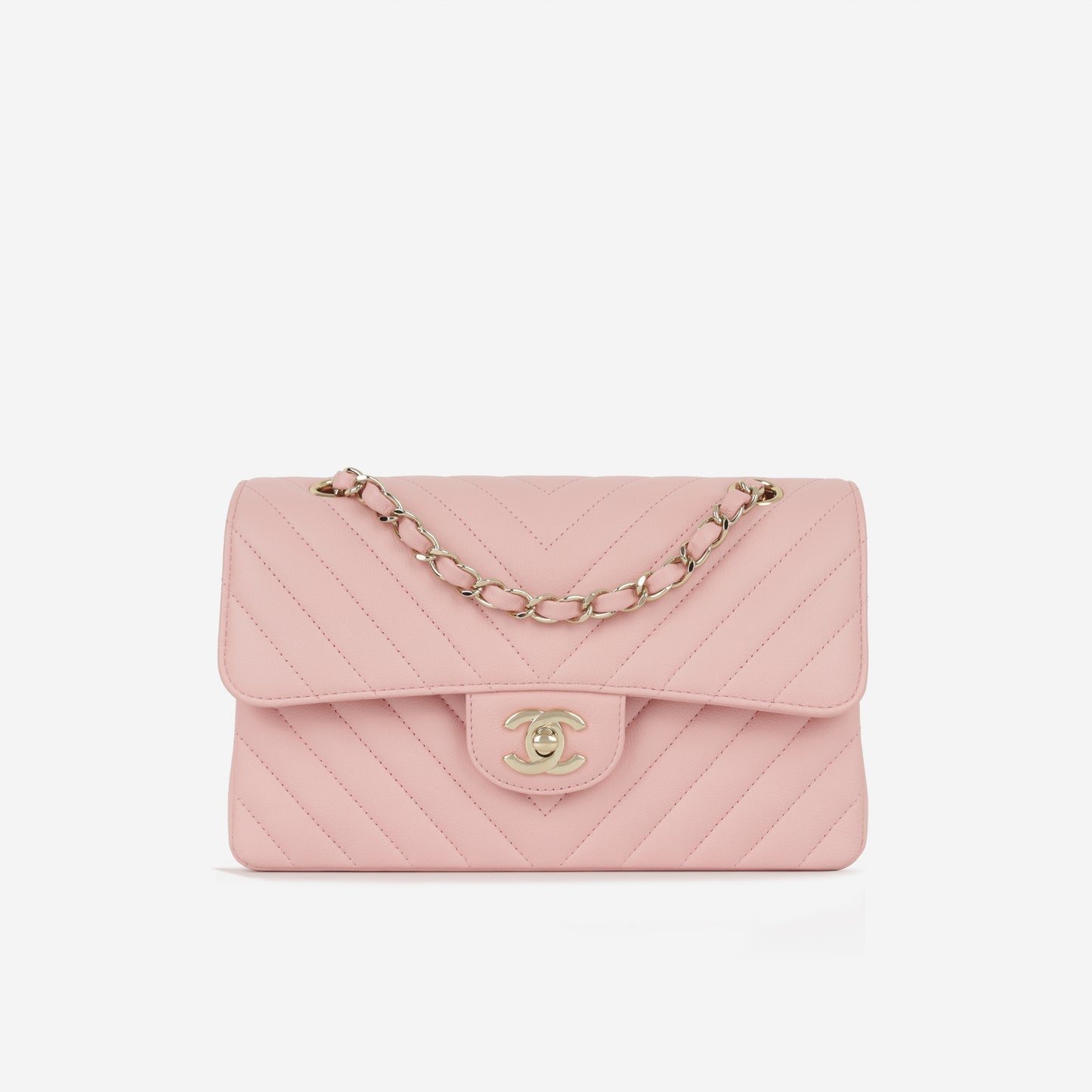 Chanel - Small Classic Flap Bag - Pink Chevron Caviar CGHW - 2021 -