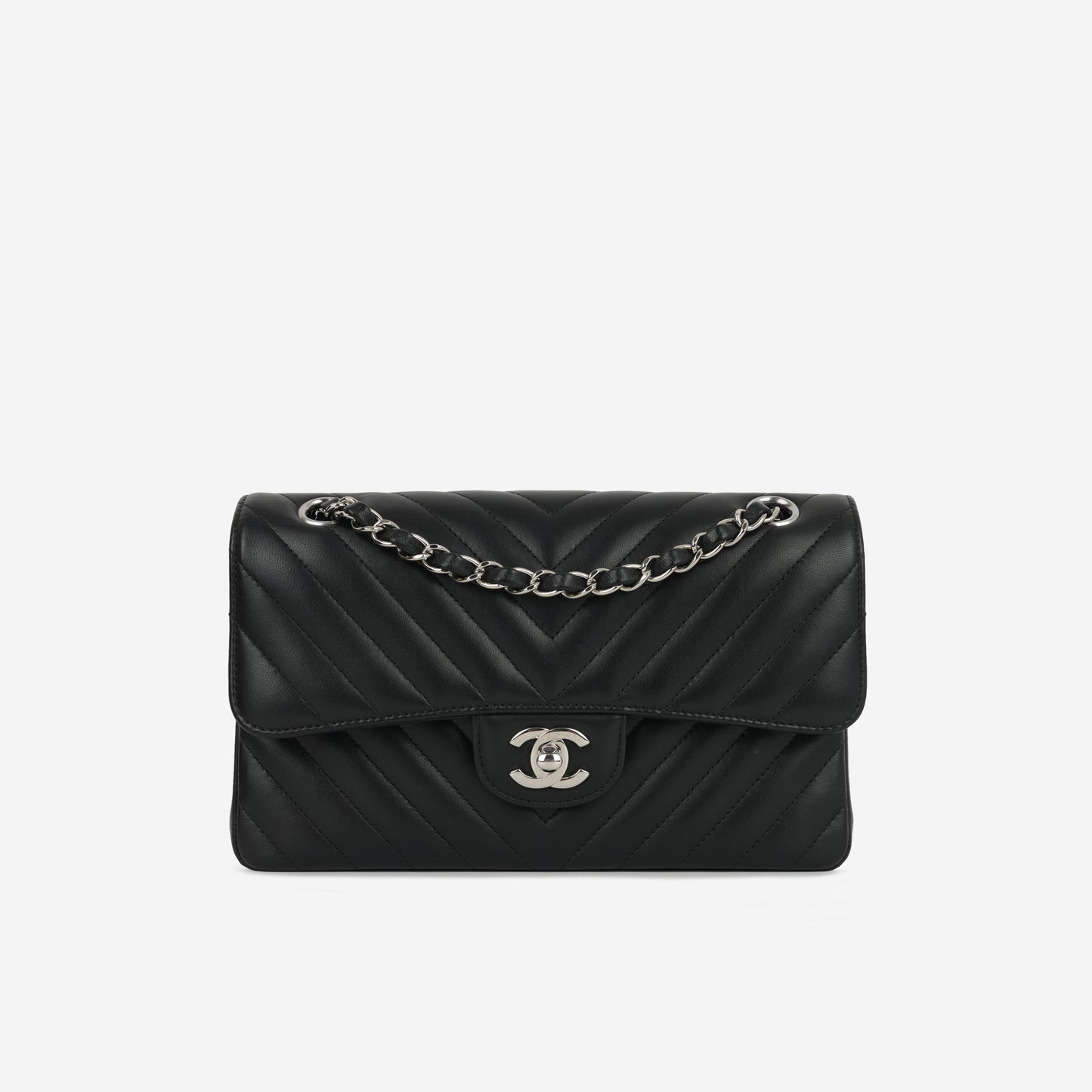 Chanel - Small Classic Flap - Black Quilted Chevron Lambskin SHW - 2020 -