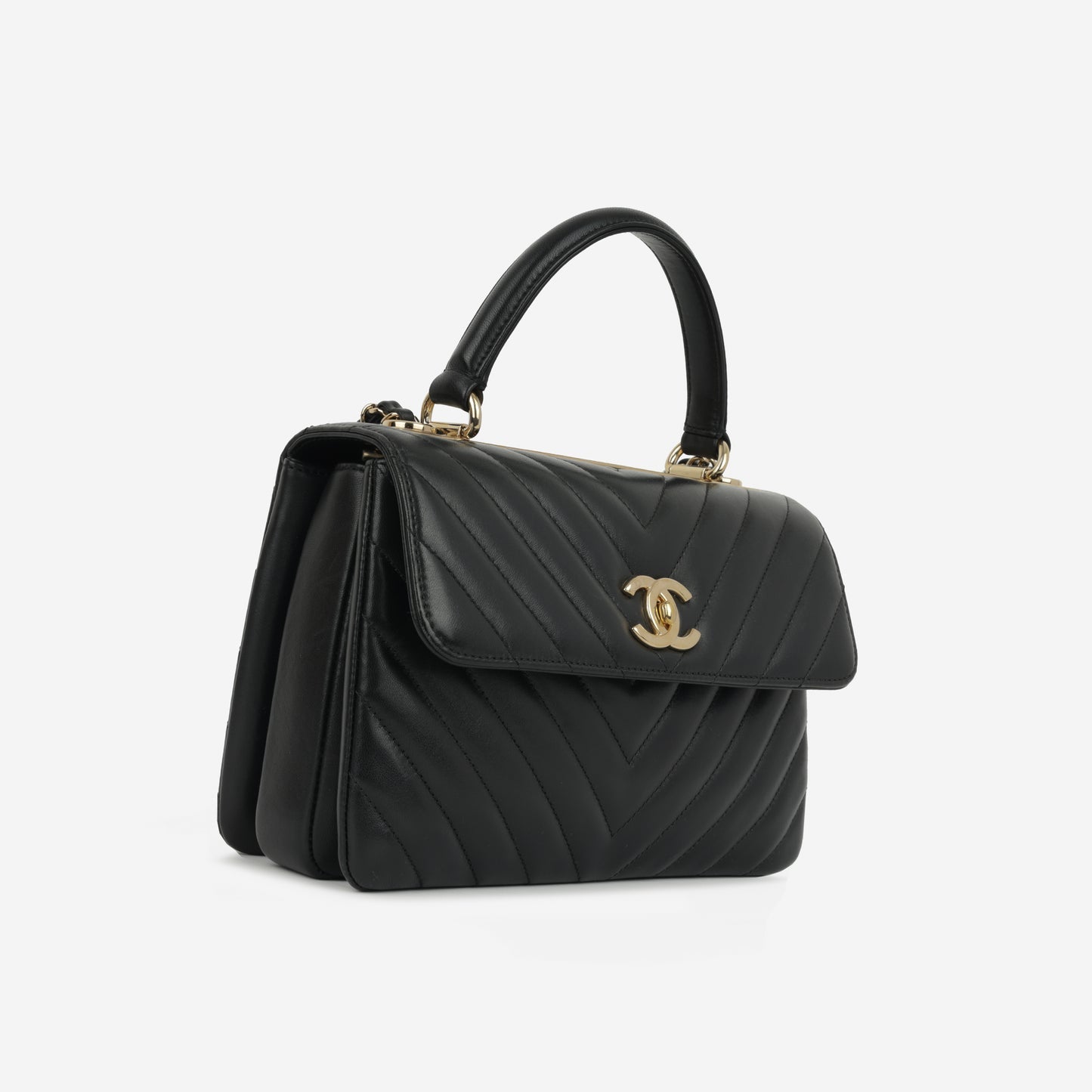 Chanel - Trendy CC Flap Bag Small - Black Chevron Lambskin CGHW - 2018 -