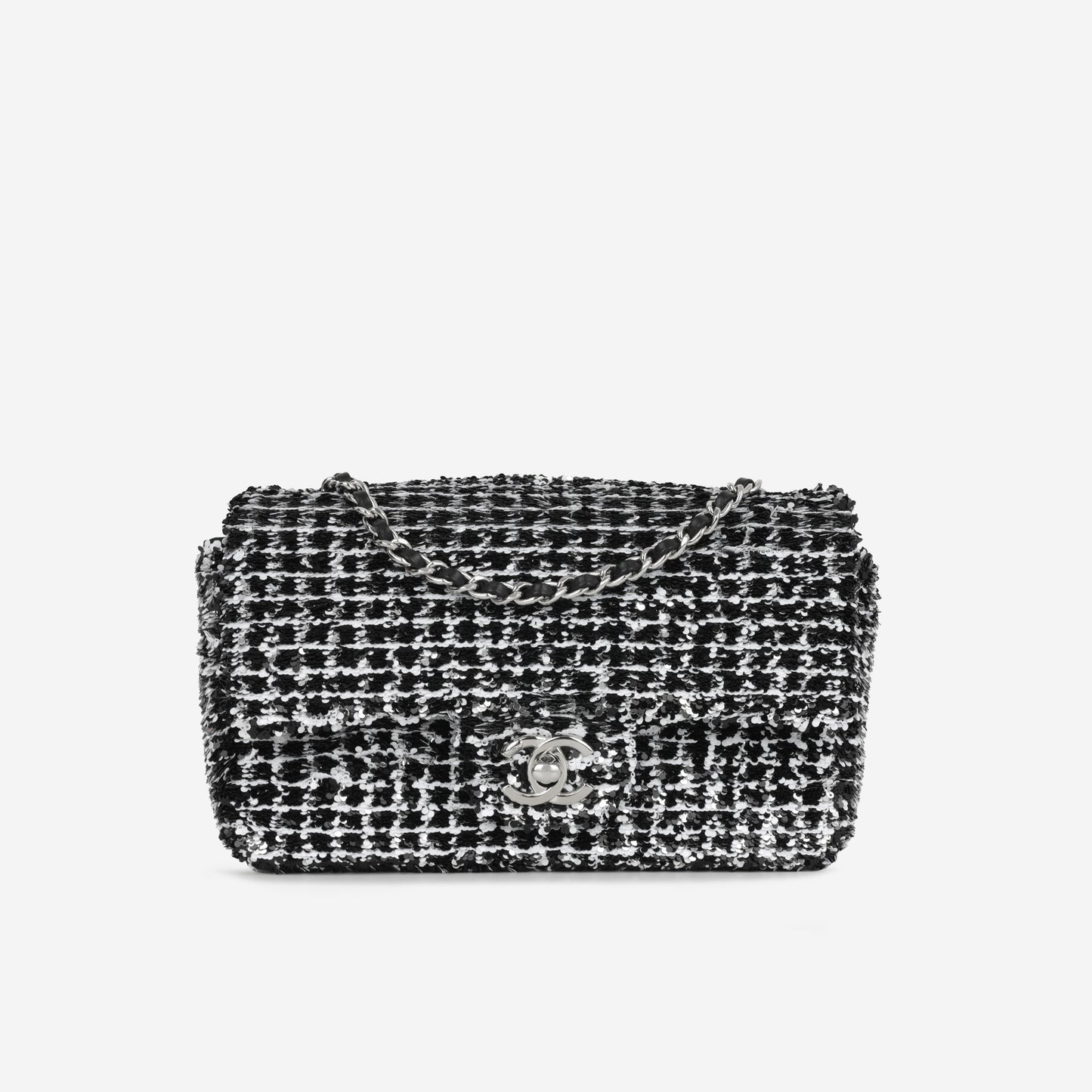 Chanel Chanel Mini Rectangular - Black / White Sequin | Silver Hardware