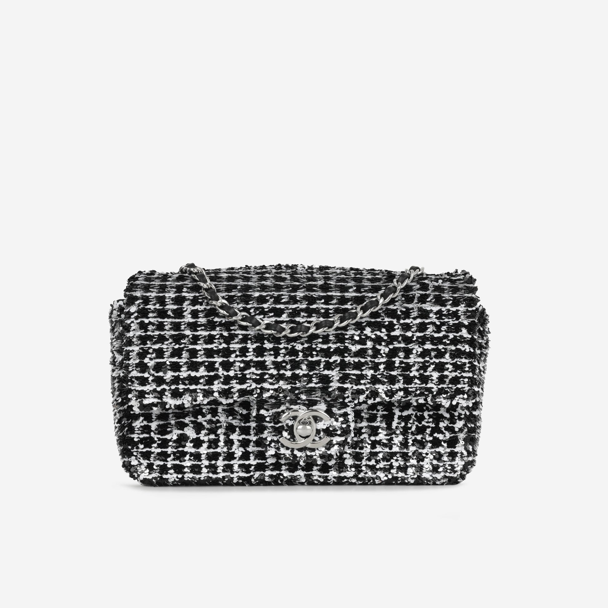 Chanel Chanel Mini Rectangular - Black / White Sequin | Silver Hardware