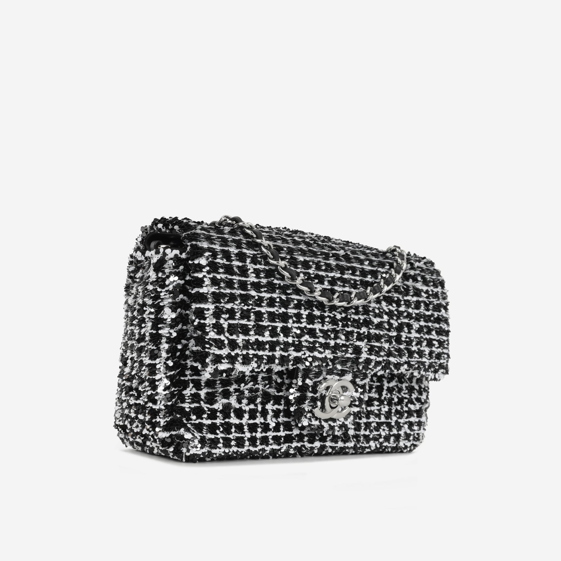 Chanel Chanel Mini Rectangular - Black / White Sequin | Silver Hardware