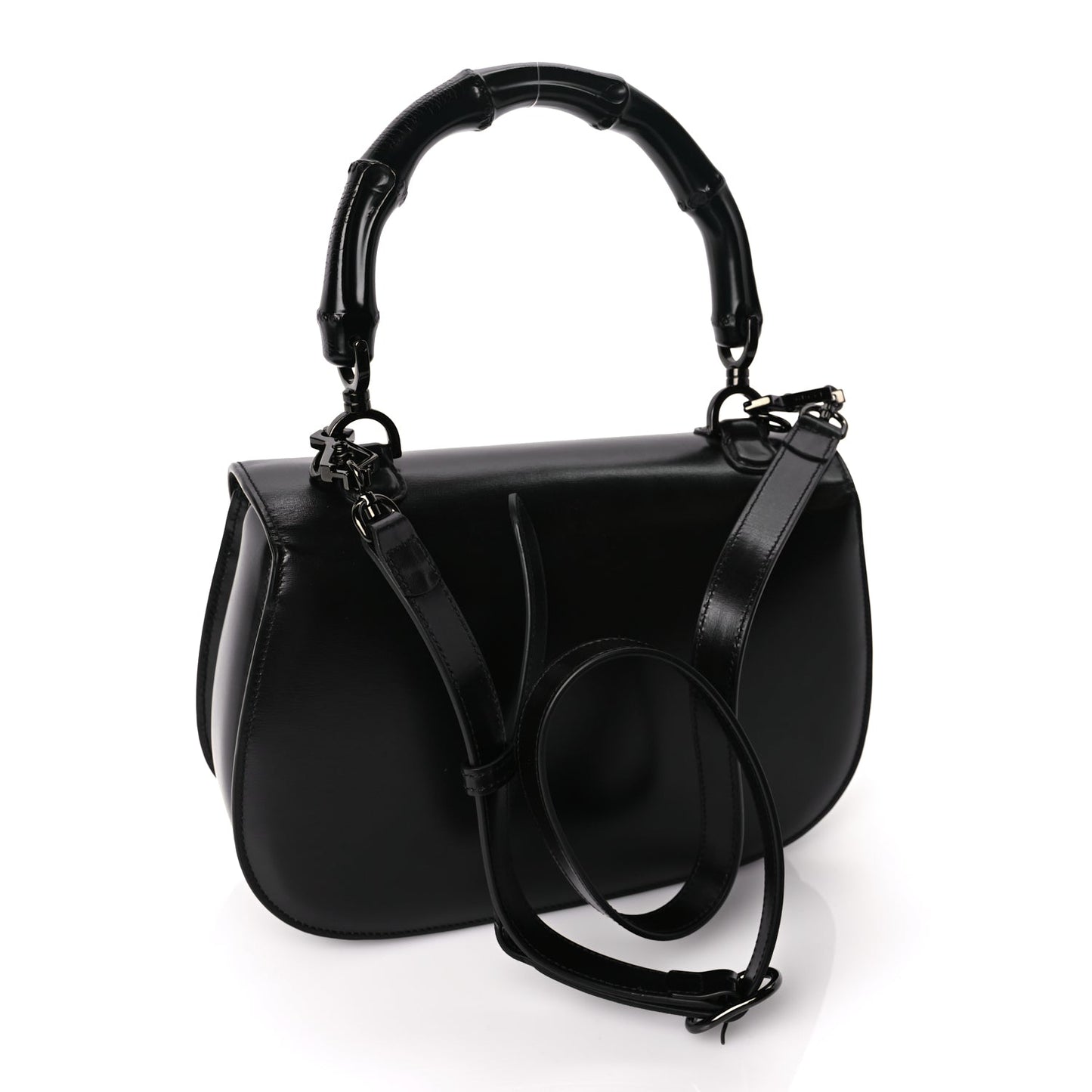Gucci Boarded Dyana Lux Calfskin Web Monochrome Medium Bamboo 1947 Top Handle Bag Black
