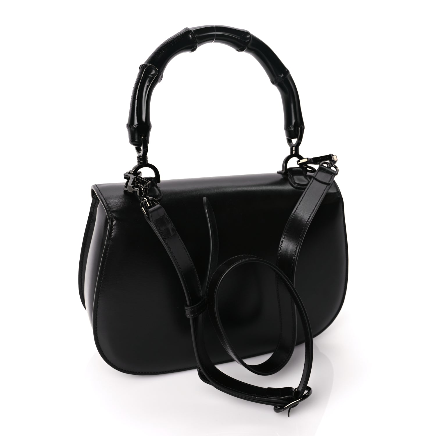 Gucci Boarded Dyana Lux Calfskin Web Monochrome Medium Bamboo 1947 Top Handle Bag Black