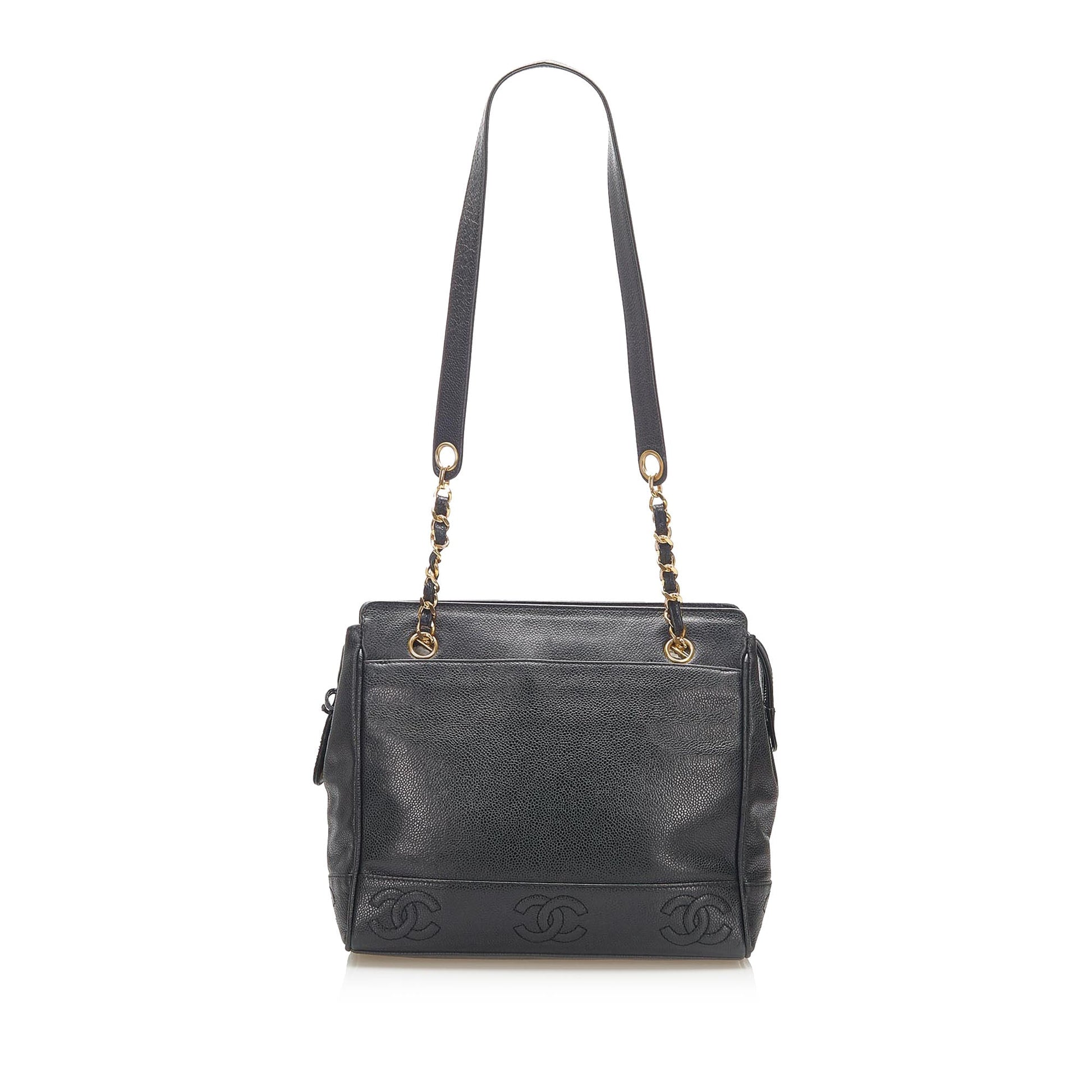 Chanel Triple Coco Caviar Shoulder Bag Leather Black Crossbody Bag