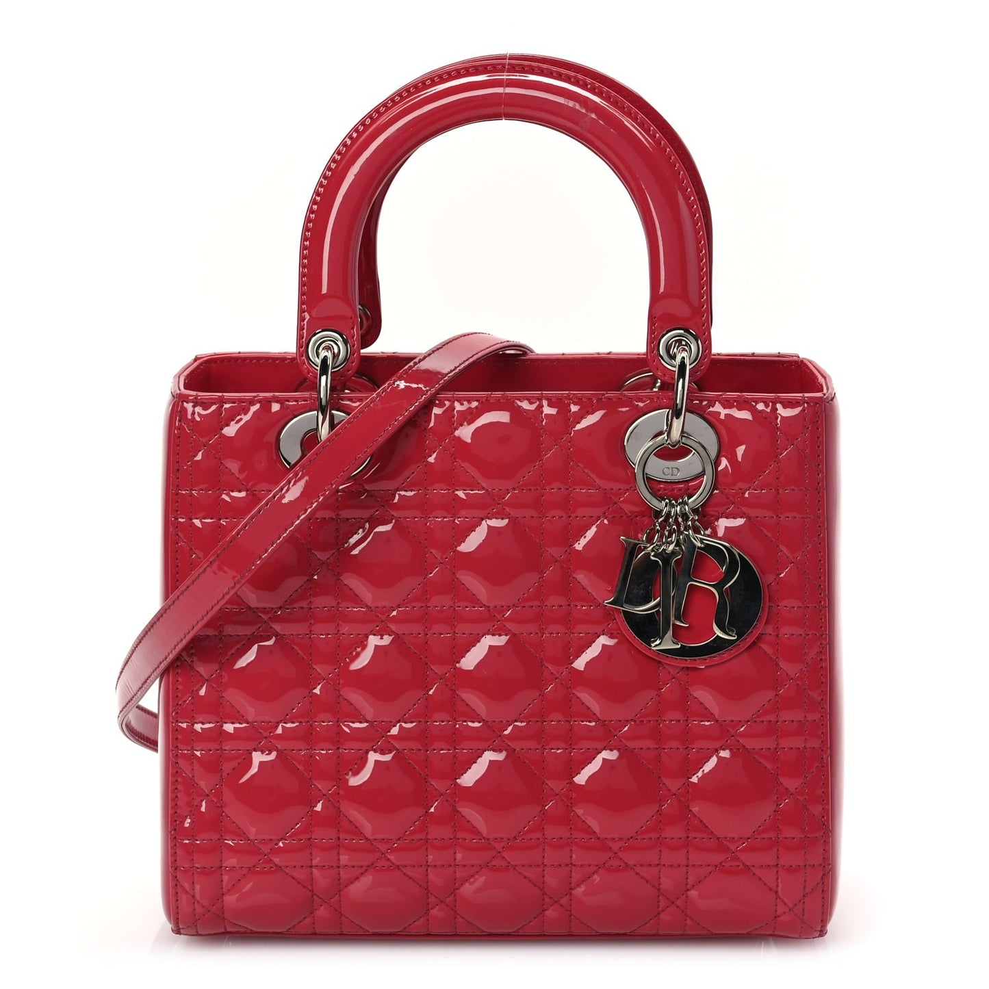 Dior Handbag Christian Cannage Lady Fuchsia Leather Patent Pink Shoulder Bag