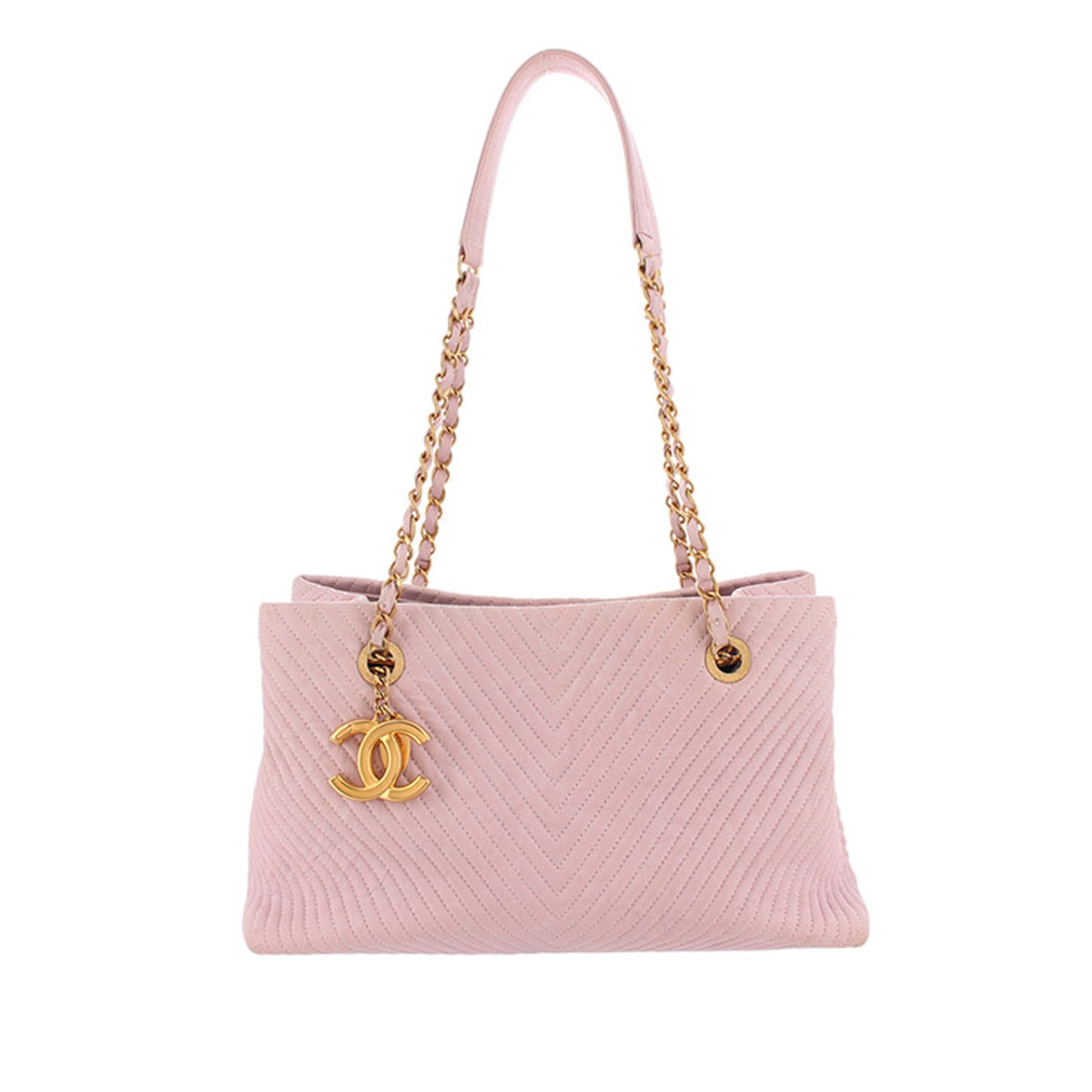 Chanel Chevron Tote Bag Leather Pink