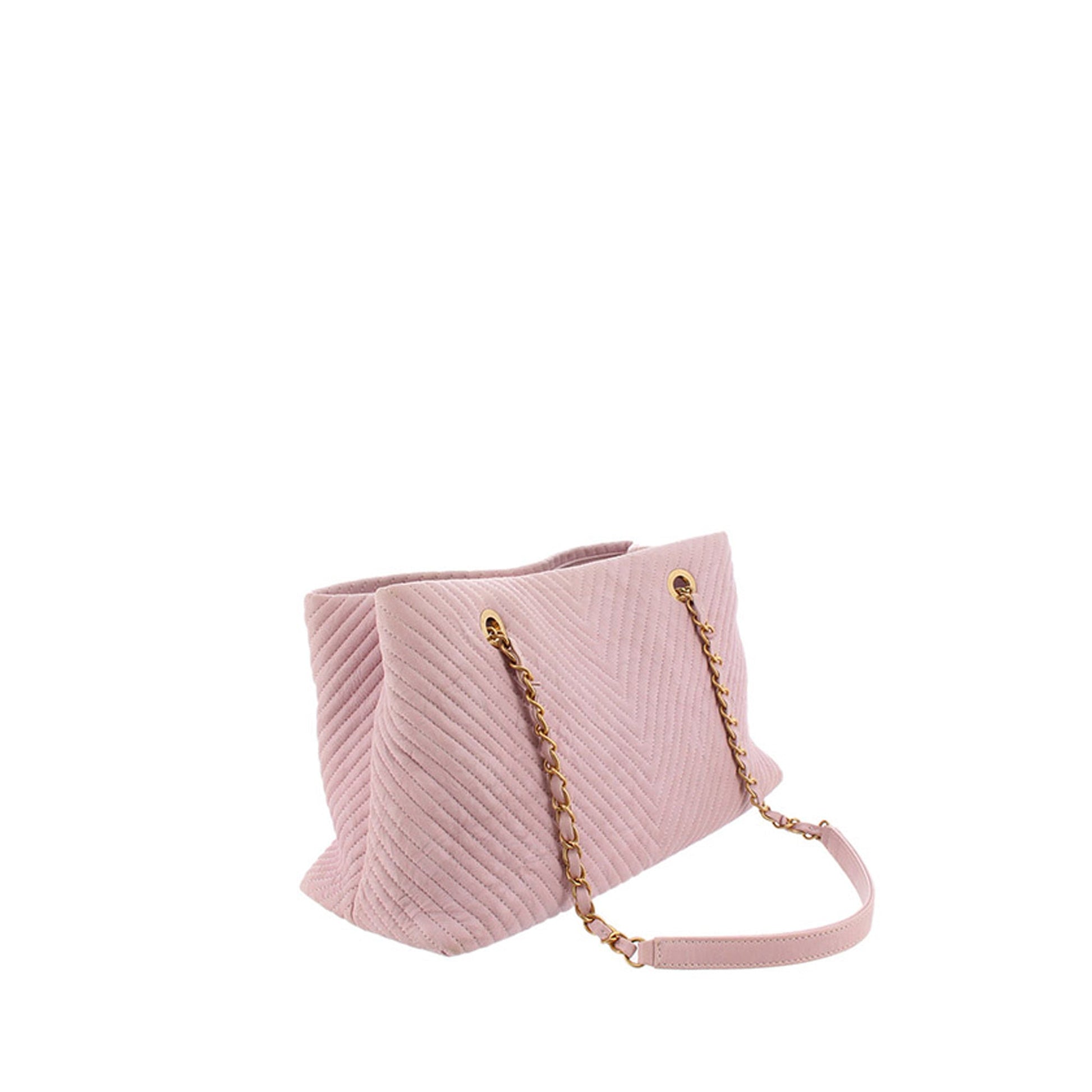 Chanel Chevron Tote Bag Leather Pink