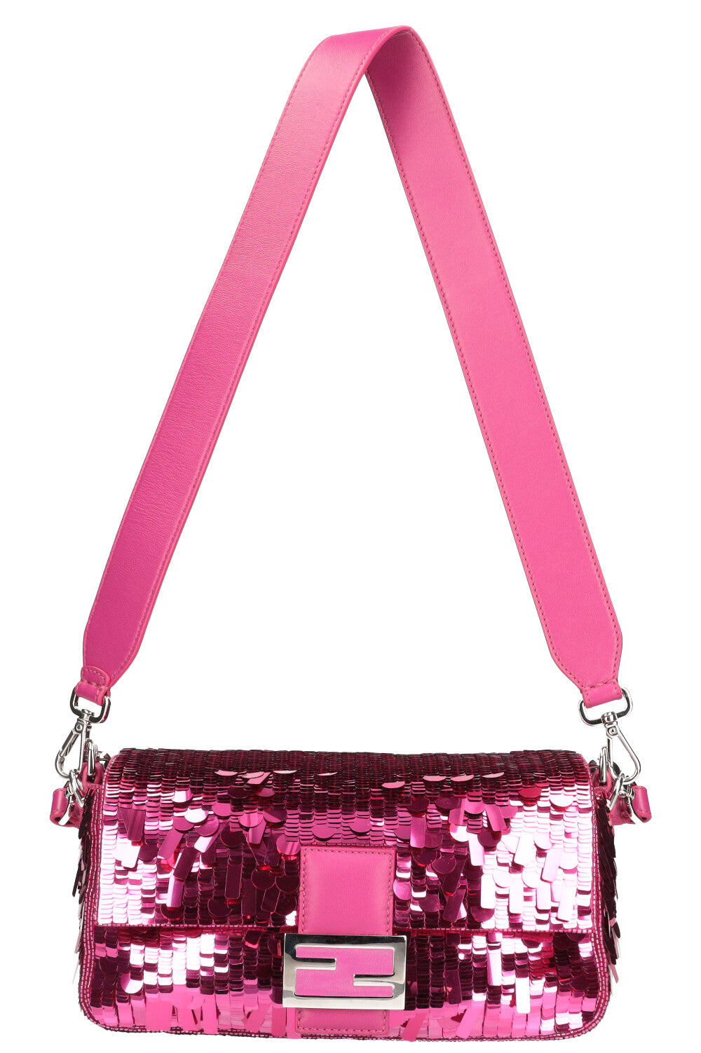 Fendi Iconic Baguette Sequin Pink Medium Shoulder Bag