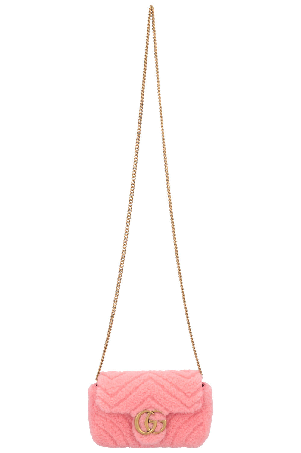 GUCCI Mini Marmont Shearling Crossbody Bag Pink