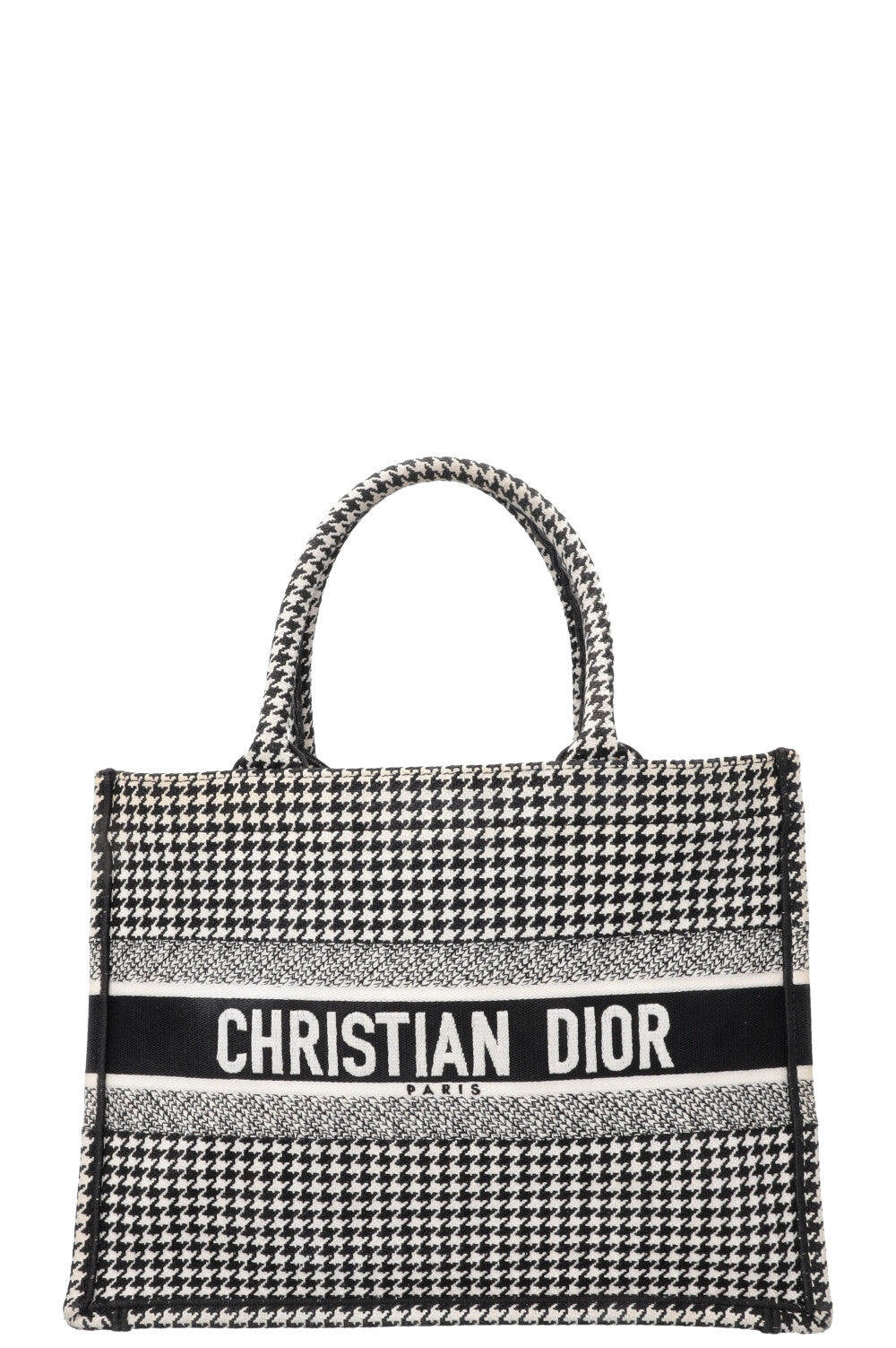Dior Tote Bag Houndstooth Book Tote Black White Medium