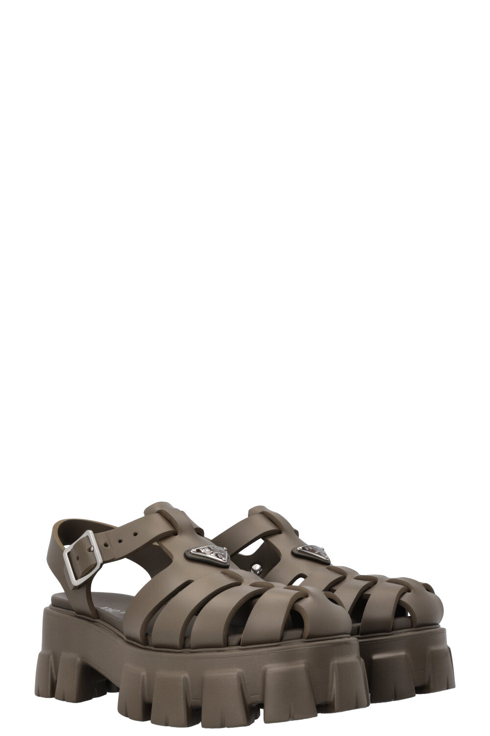 Prada Monolith Rubber Sandals Khaki Shoes