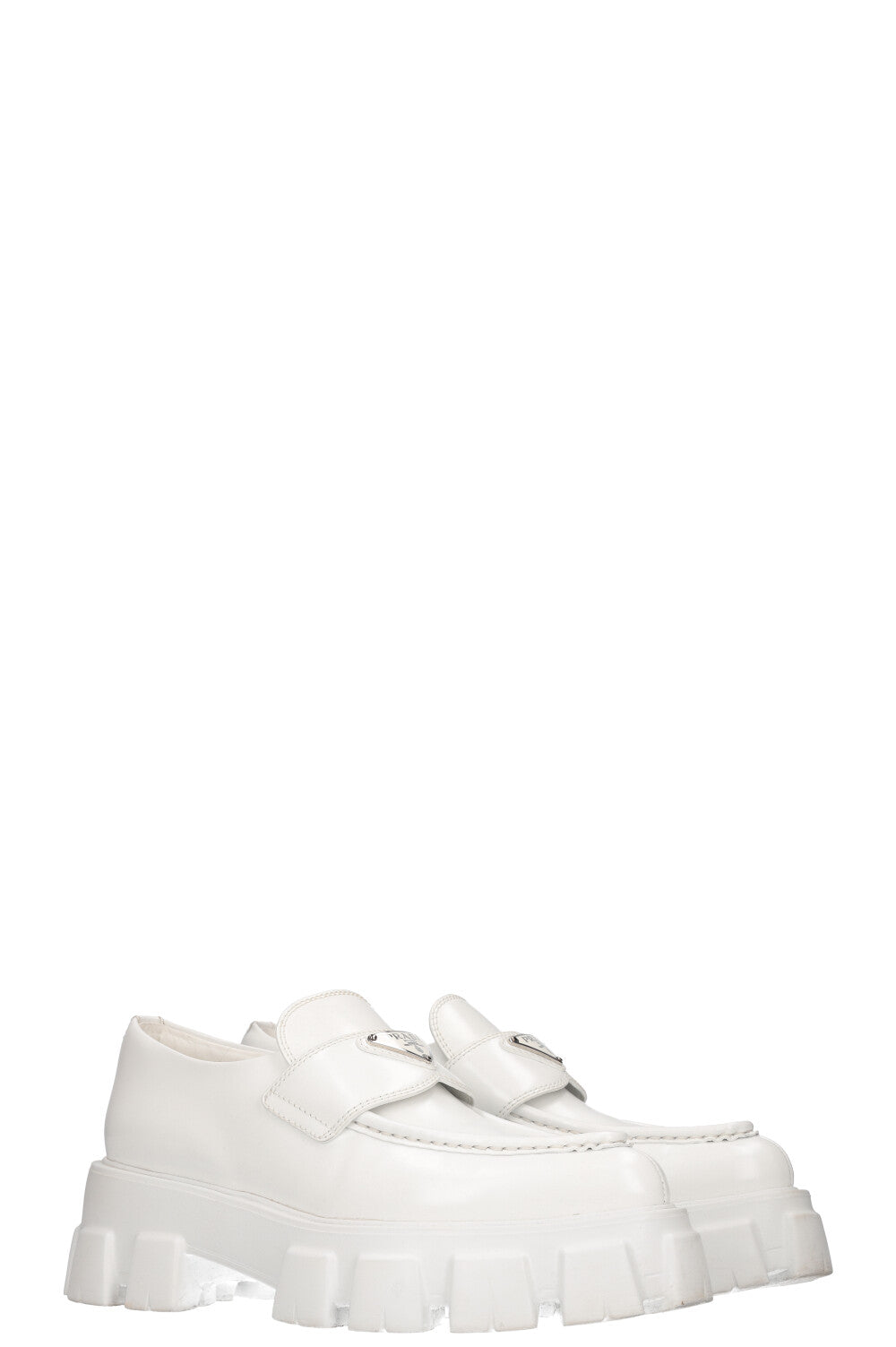 Prada Monolith Pointy Loafers White Shoes