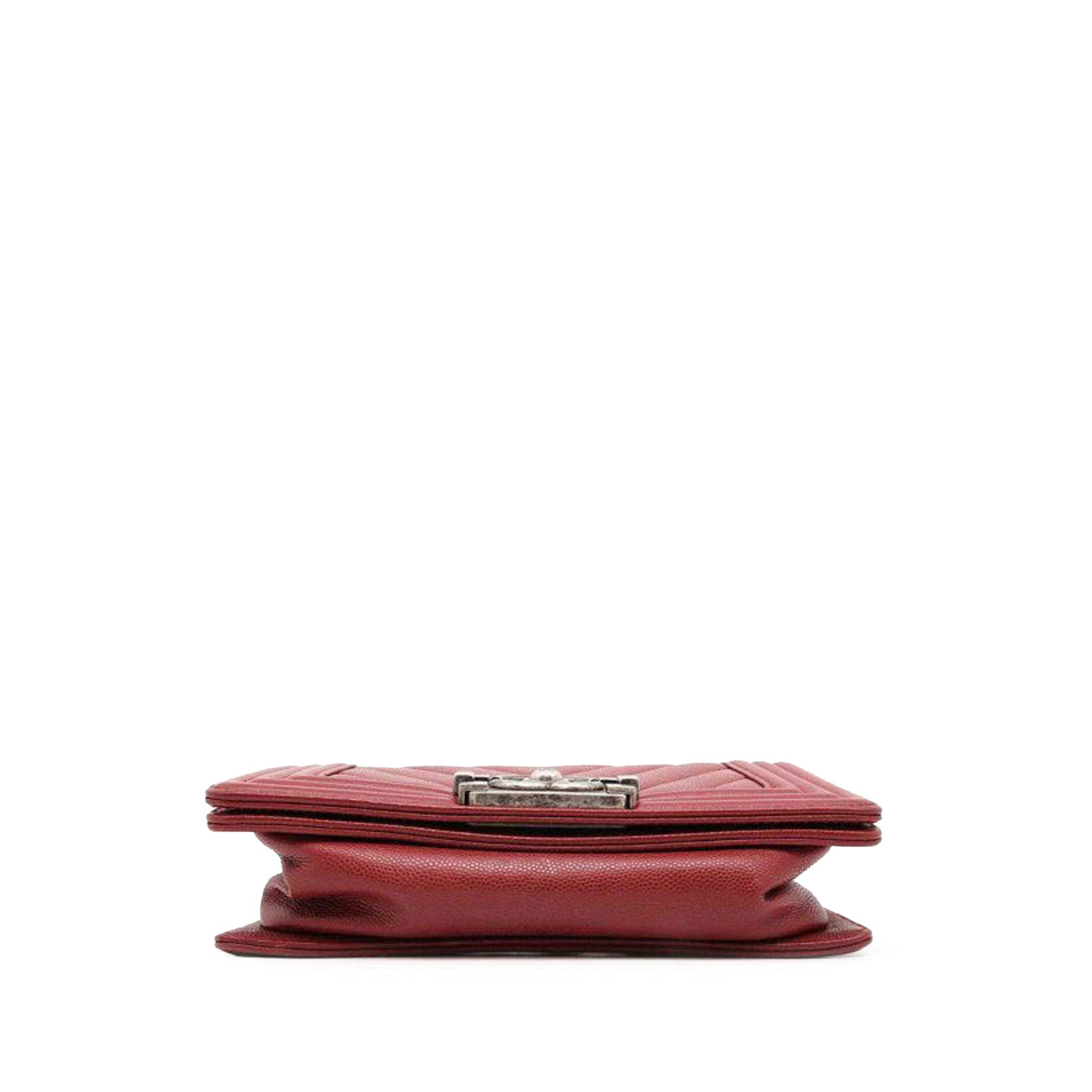 Red Chanel Small Chevron Quilted Caviar Boy Flap Crossbody Bag