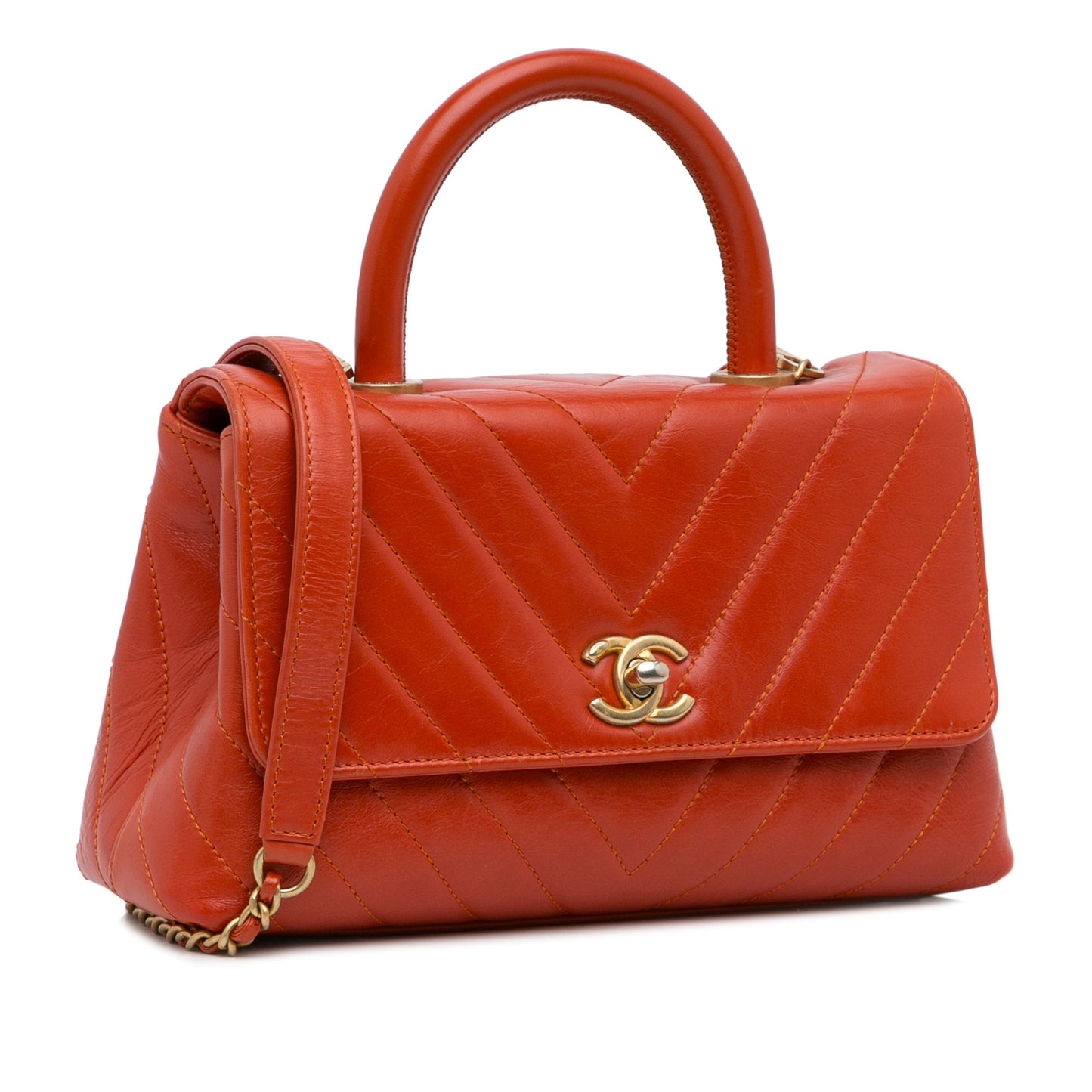 Red Chanel Small Lambskin Chevron Coco Top Handle Bag Satchel