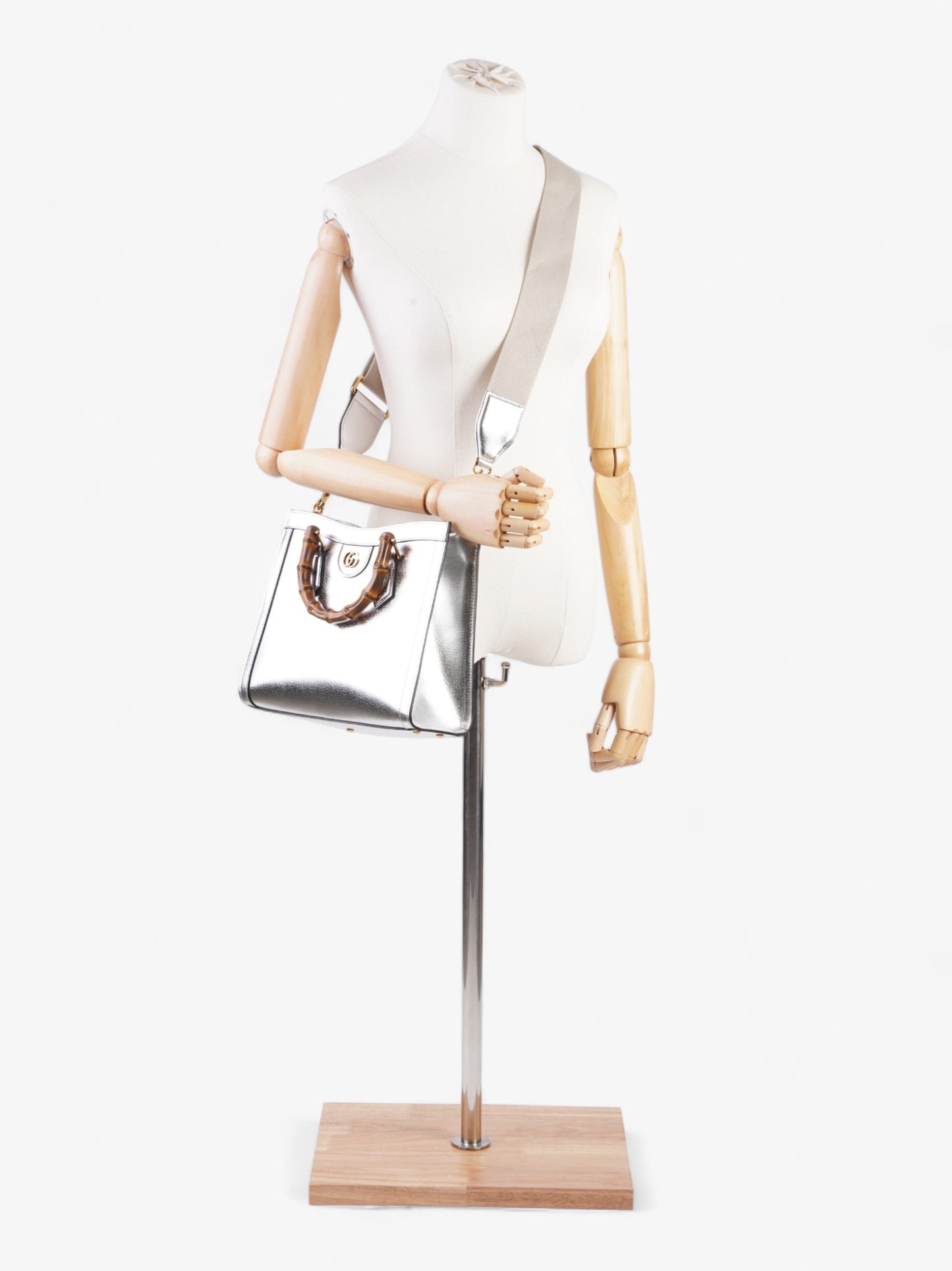 Gucci Diana Metallic Tote Bag Leather Silver