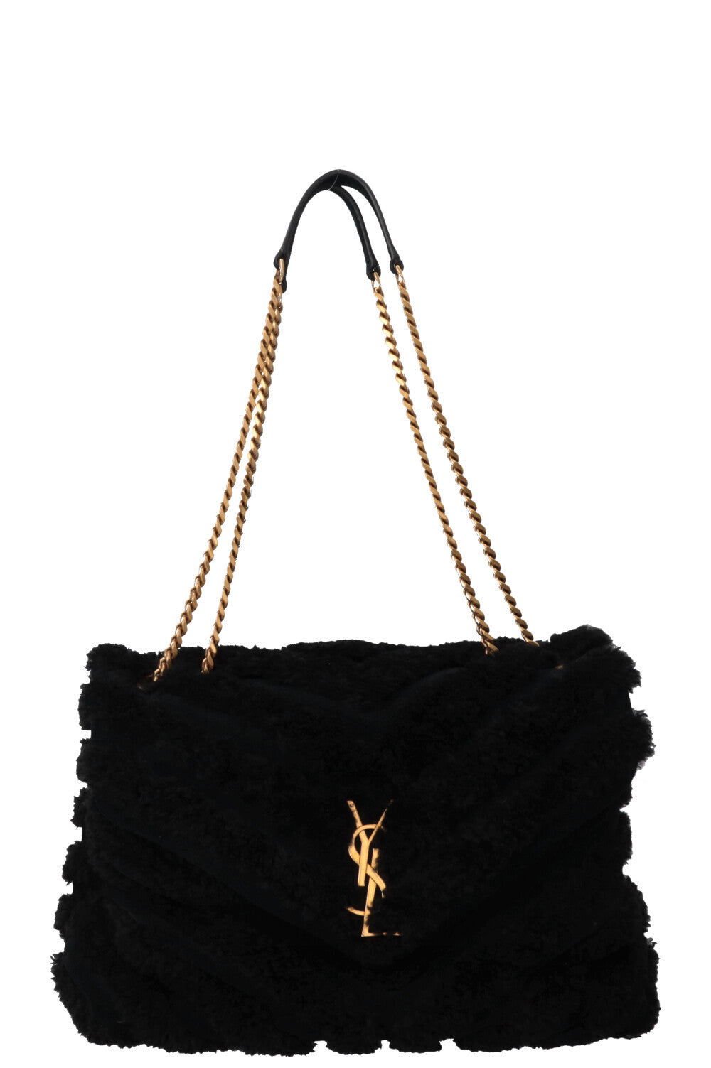 YSL Saint Laurent Crossbody Bag Shearling Loulou Black Medium