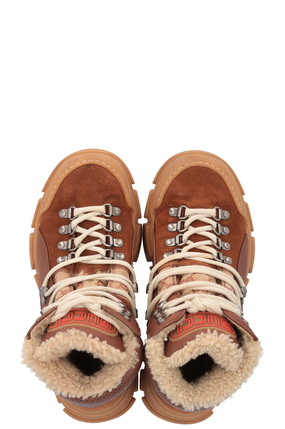GUCCI Shearling Flashtrek High Top Boots Canvas