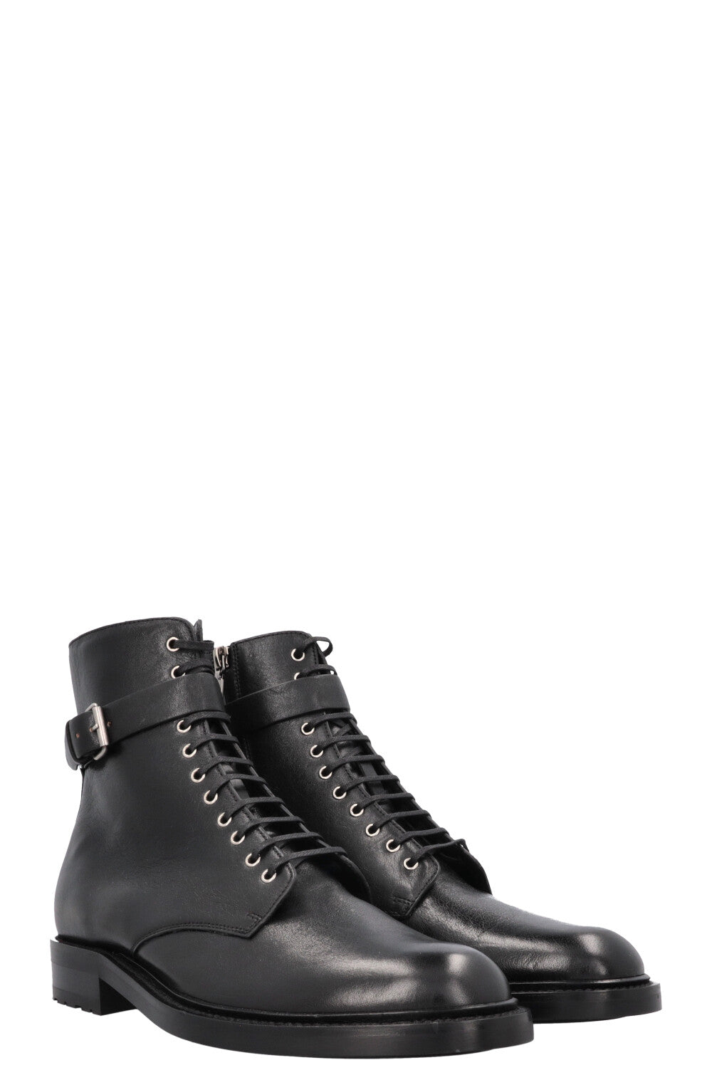 YSL Saint Laurent Army Buckled Ankle Boots 2 Black Shoes