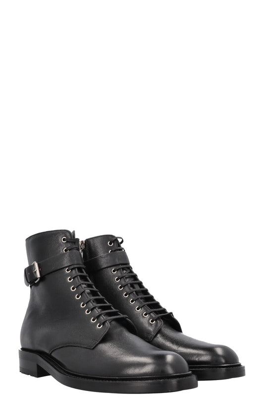 YSL Saint Laurent Army Buckled Ankle Boots 2 Black Shoes