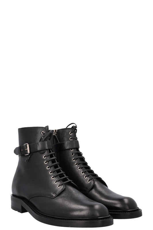 YSL Saint Laurent Army Buckled Ankle Boots Black Shoes