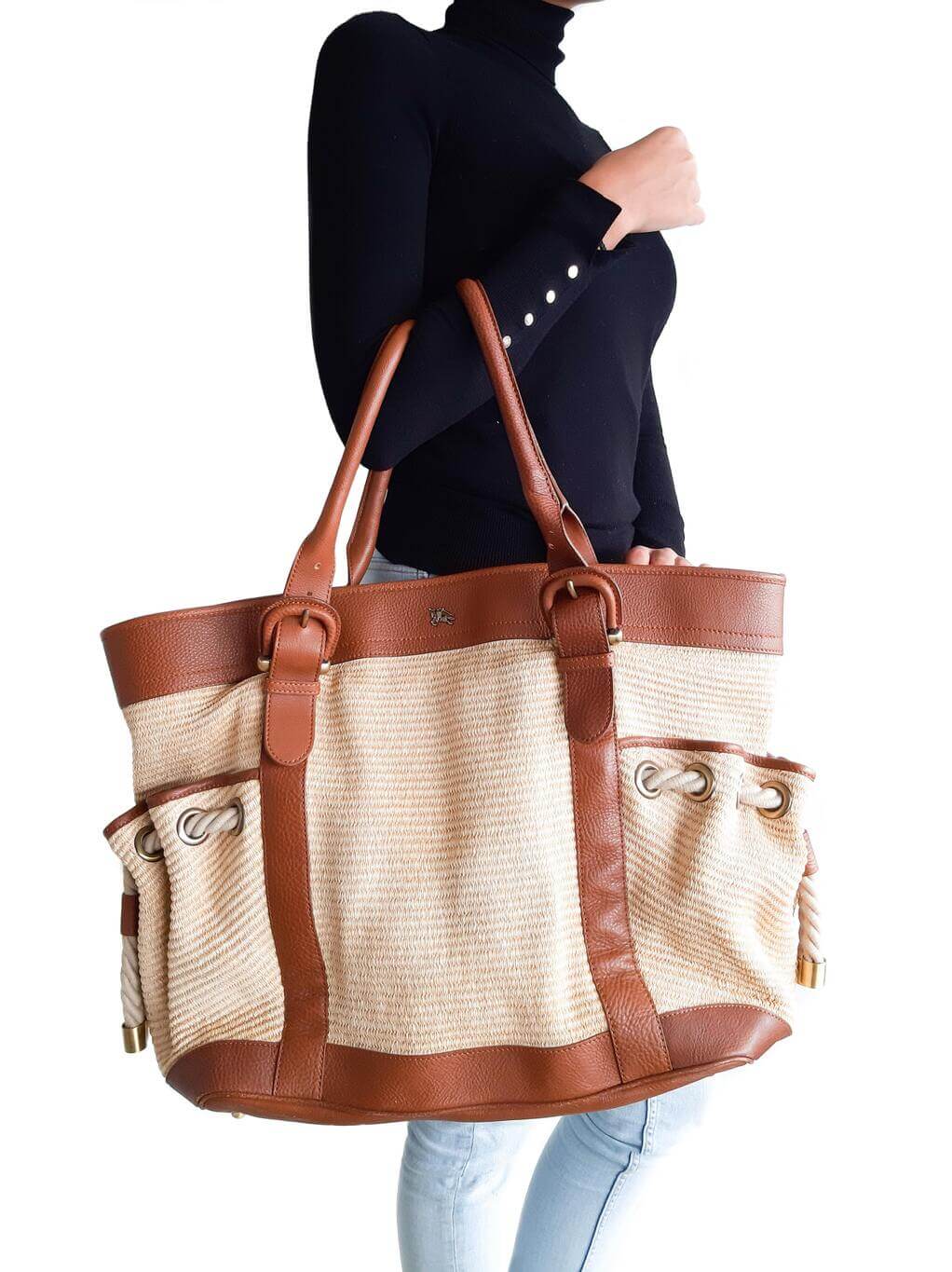 Burberry Cartera Figue Tote Bag Leather Canvas