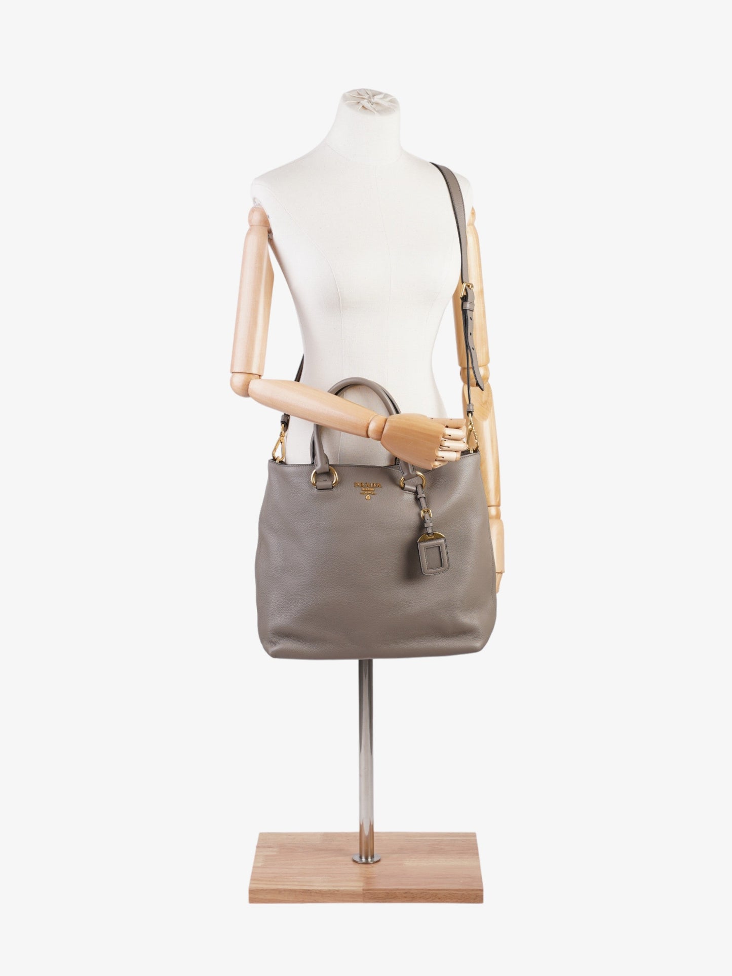 Prada Daino Grey Tote Bag Leather Gray