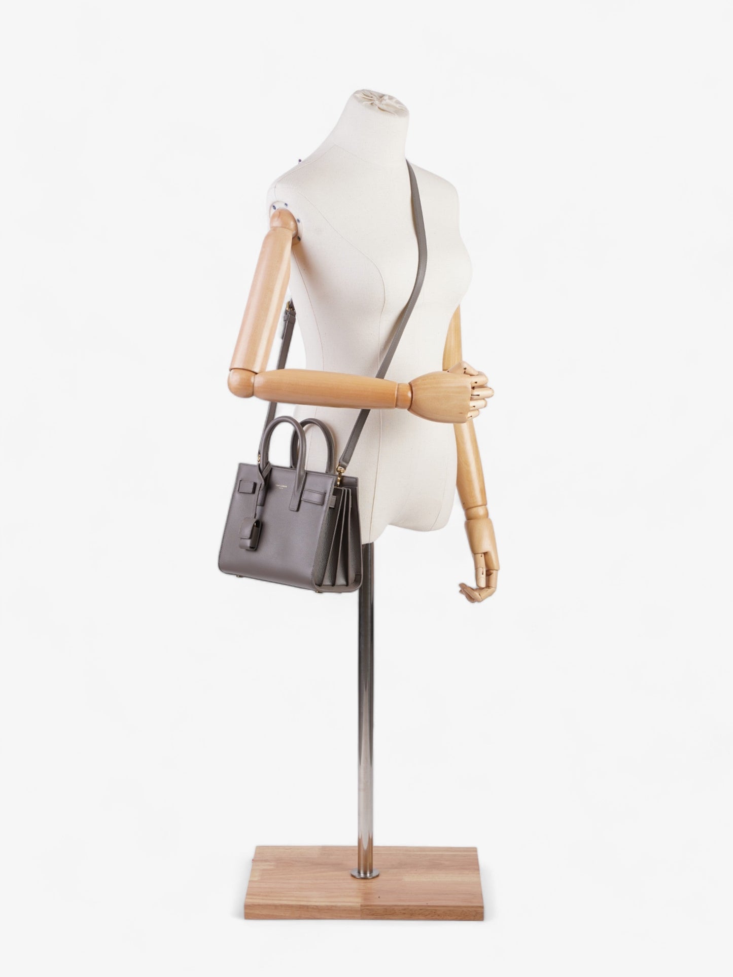 YSL Saint Laurent Nano Sac De Jour Grey Handbag Leather Gray Travel Bag