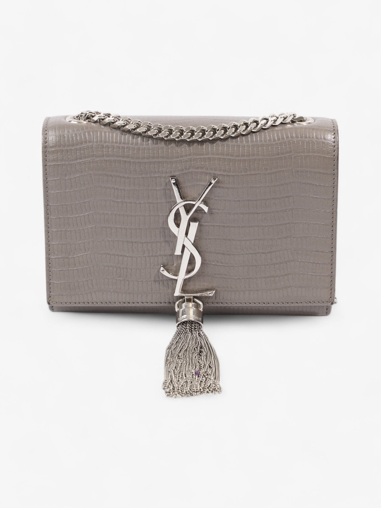 YSL Saint Laurent Kate Tassel Grey Crossbody Bag Leather Gray Small