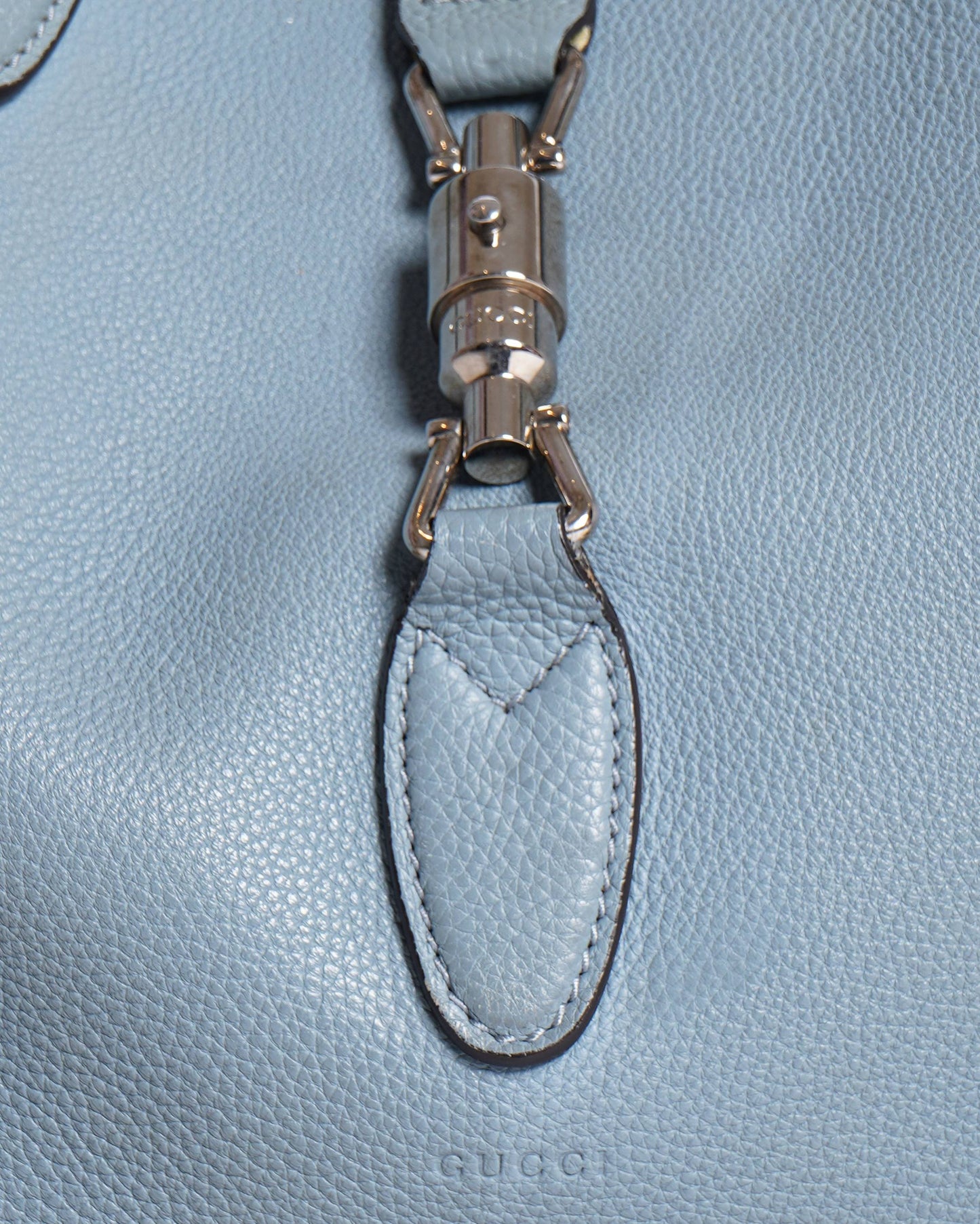 Gucci Light Blue Pebbled Leather Soft Jackie Large Top Handle Bag