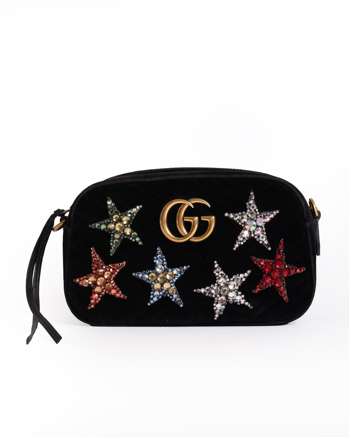 Gucci GG Marmont Crystal Star Crossbody Bag In Velvet