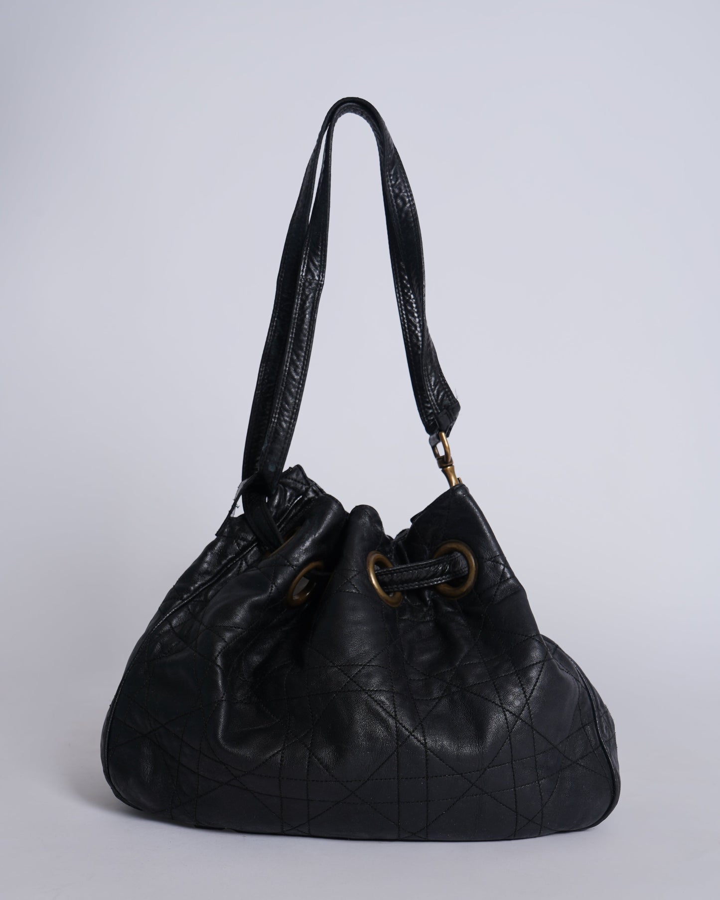 Dior Handbag Cannage Miss Drawstring Bag Leather Black Bucket Shoulder Bag