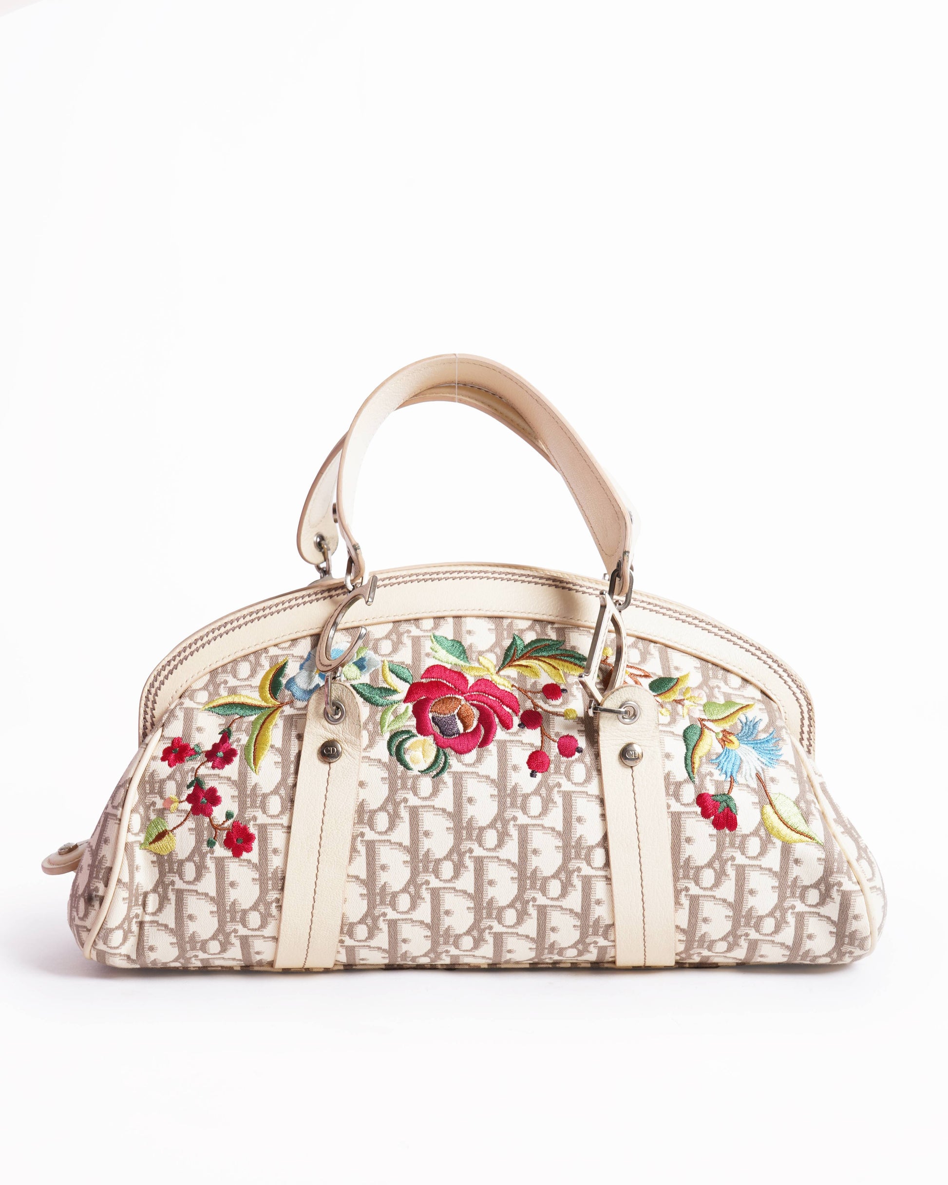 Dior Handbag Christian issimo & Floral Trotter Satchel Leather Canvas Embroidered Satchel Bag