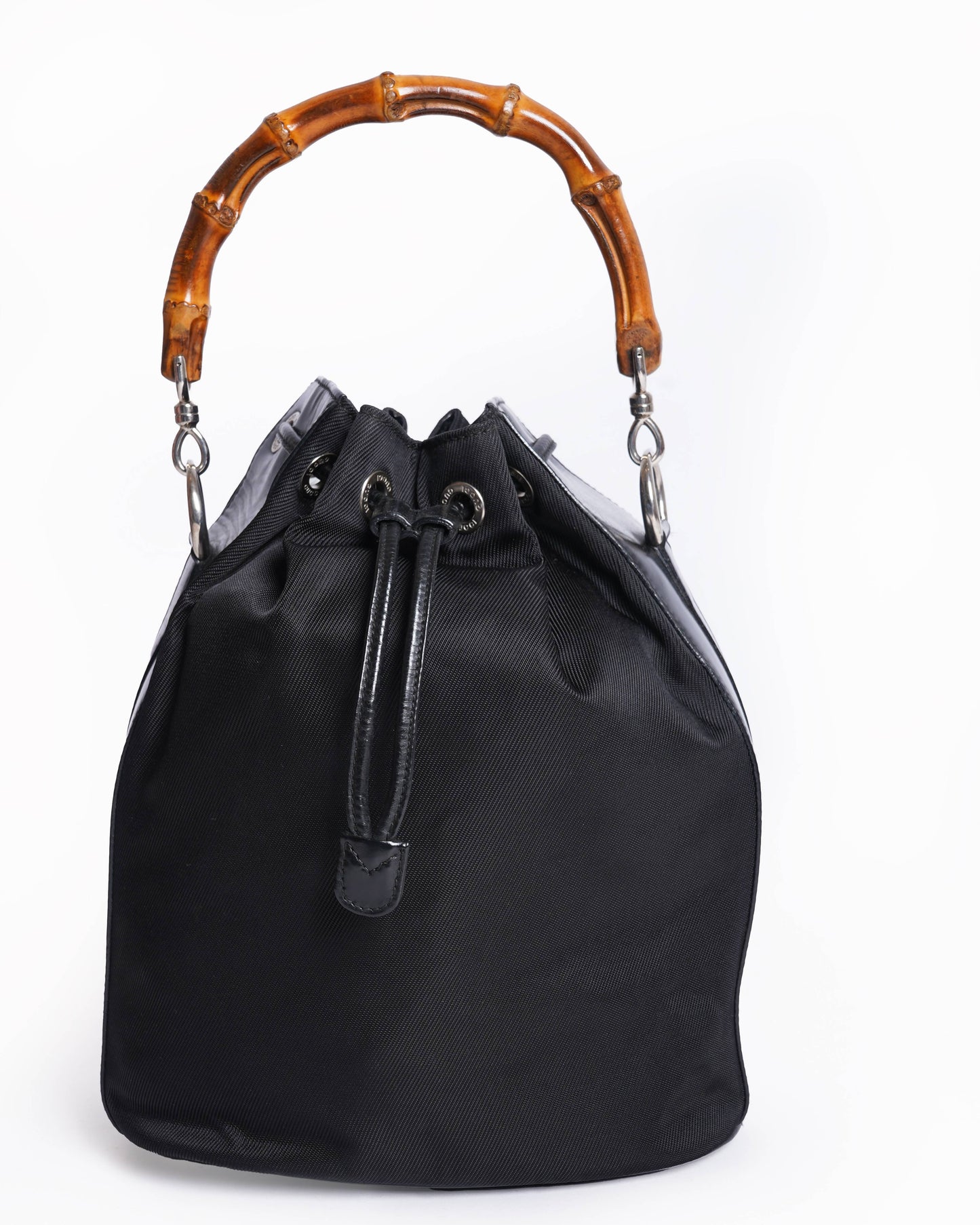 Gucci Nylon Patent Leather Bamboo Bucket Bag