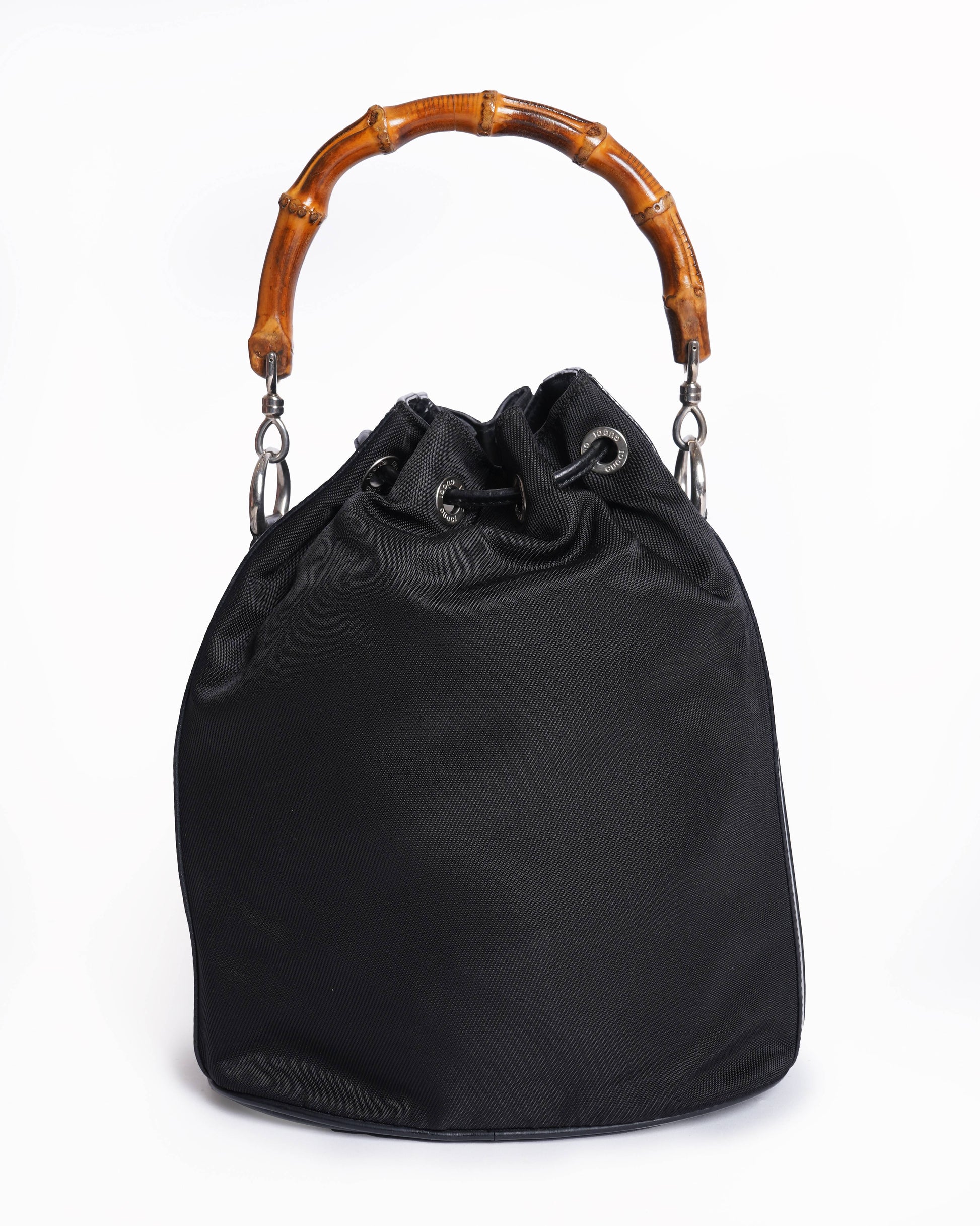 Gucci Nylon Patent Leather Bamboo Bucket Bag