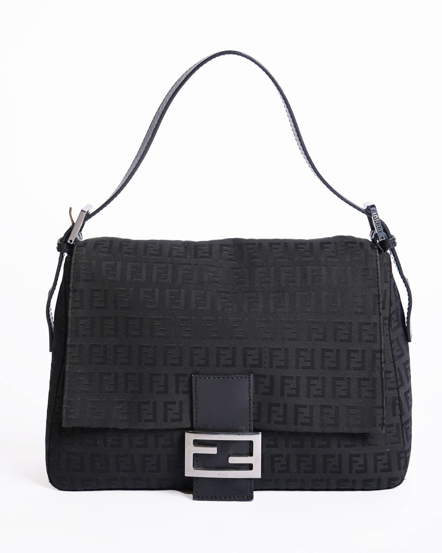 Fendi Handbag Zucchino Mama Forever Baguette Hobo Shoulder Bag Black Top Handle