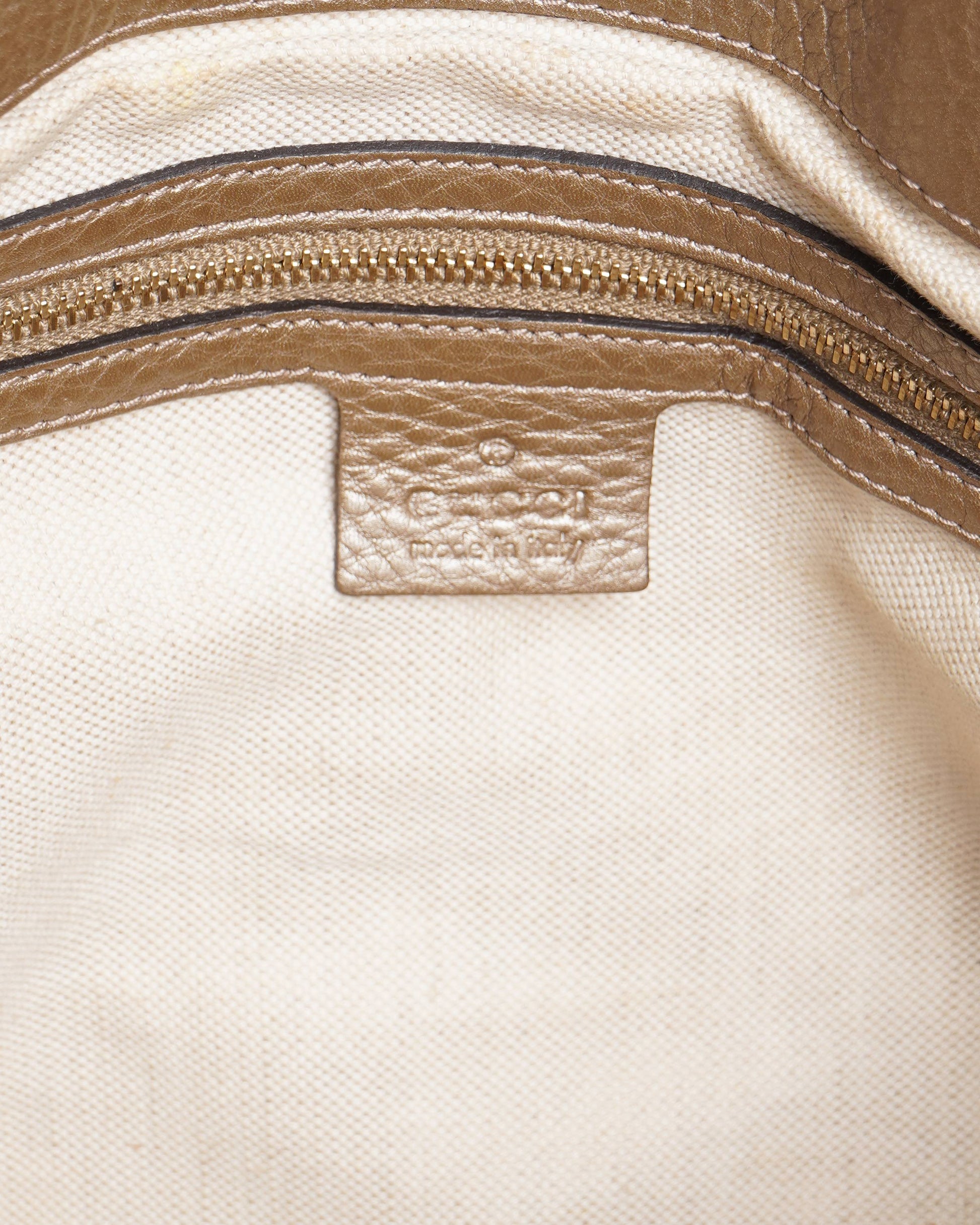 Gucci Gold Pebbled Leather Bella Top Handle Bag