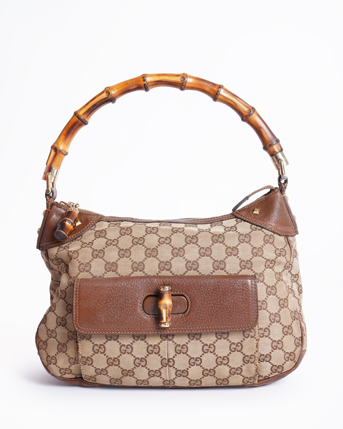 Gucci Canvas & Leather Bamboo Handle Handbag