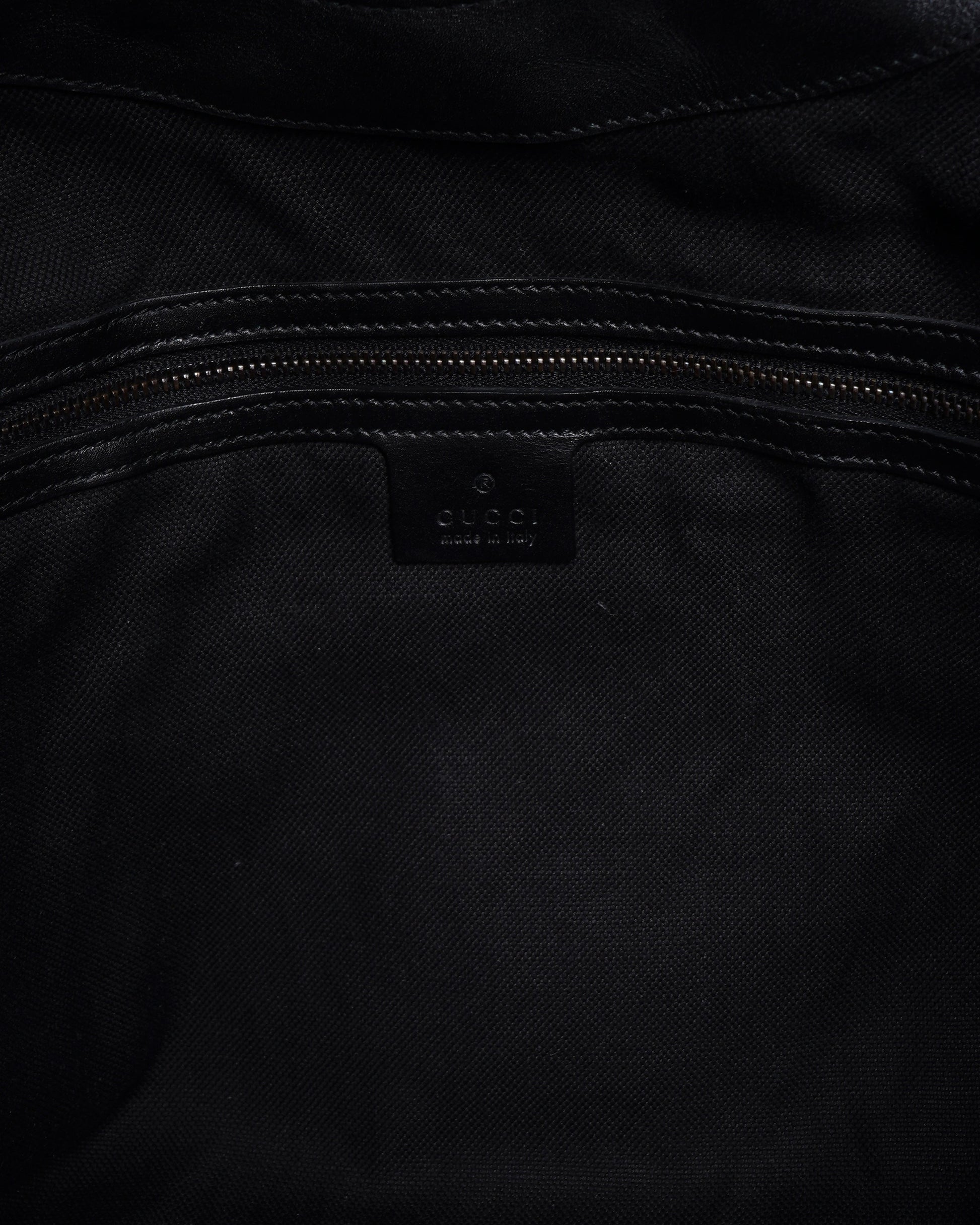 Gucci black brocade suede and leather stirup hobo bag