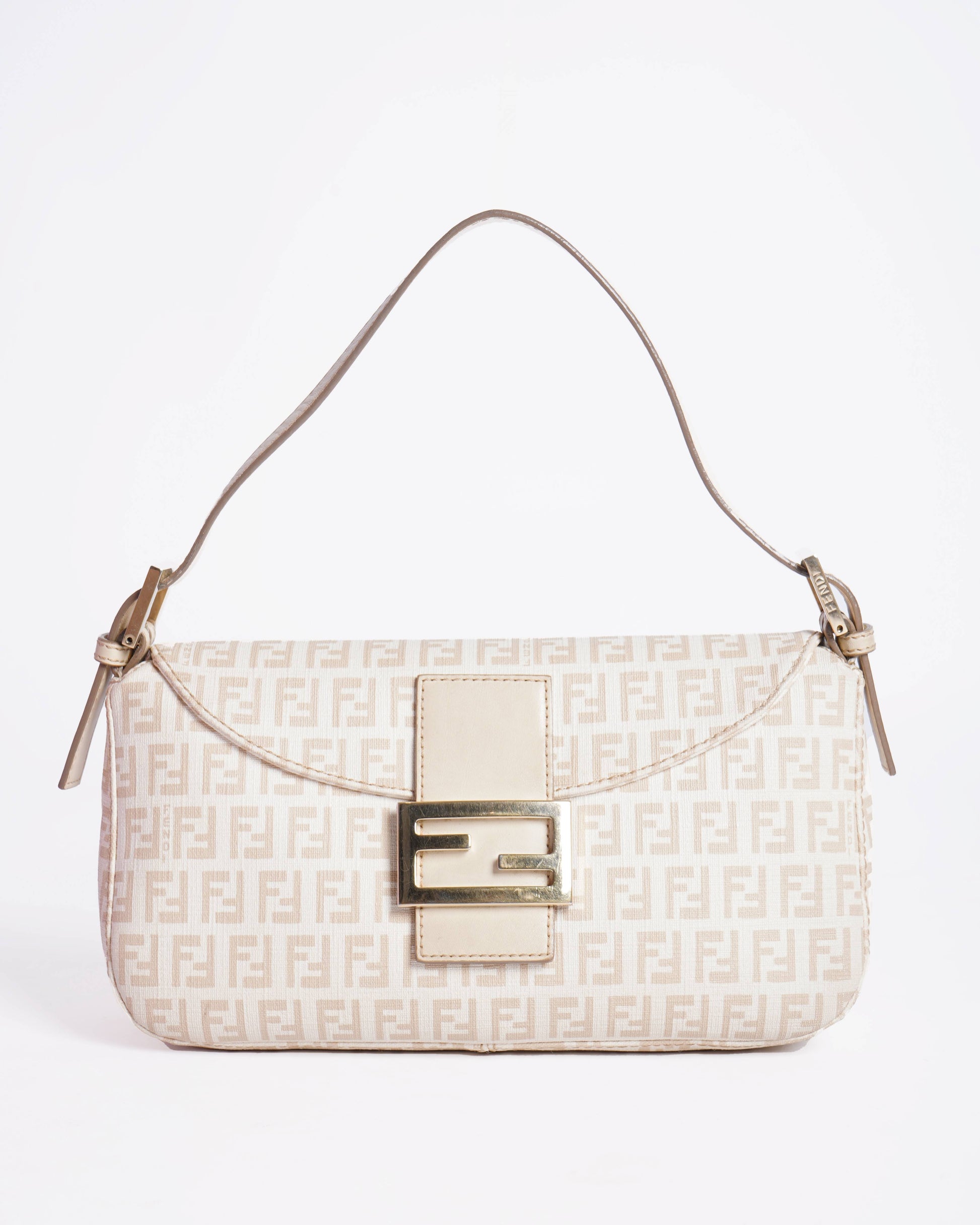 Fendi Handbag Zucchino Mamma Baguette Shoulder Bag Canvas Beige