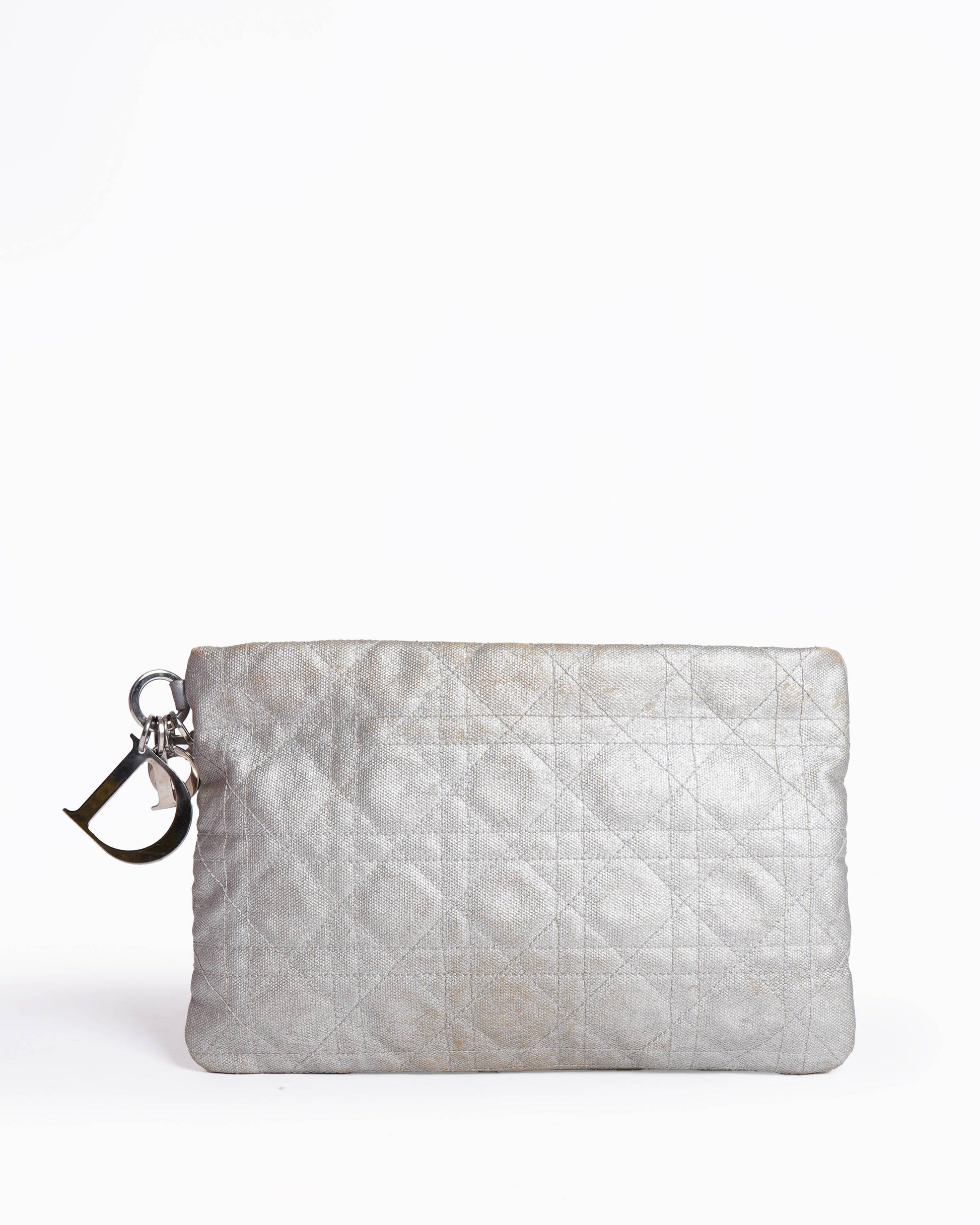 Dior Handbag Christian Cannage Coated Panarea Clutch Canvas Silver Clutch Bag