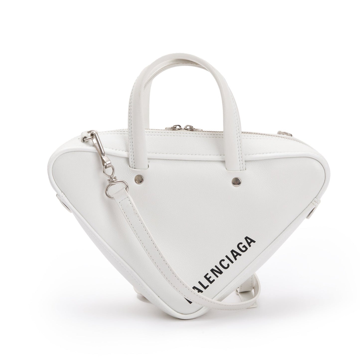 Balenciaga Calfskin Triangle Duffle Bag Leather White Travel Bag